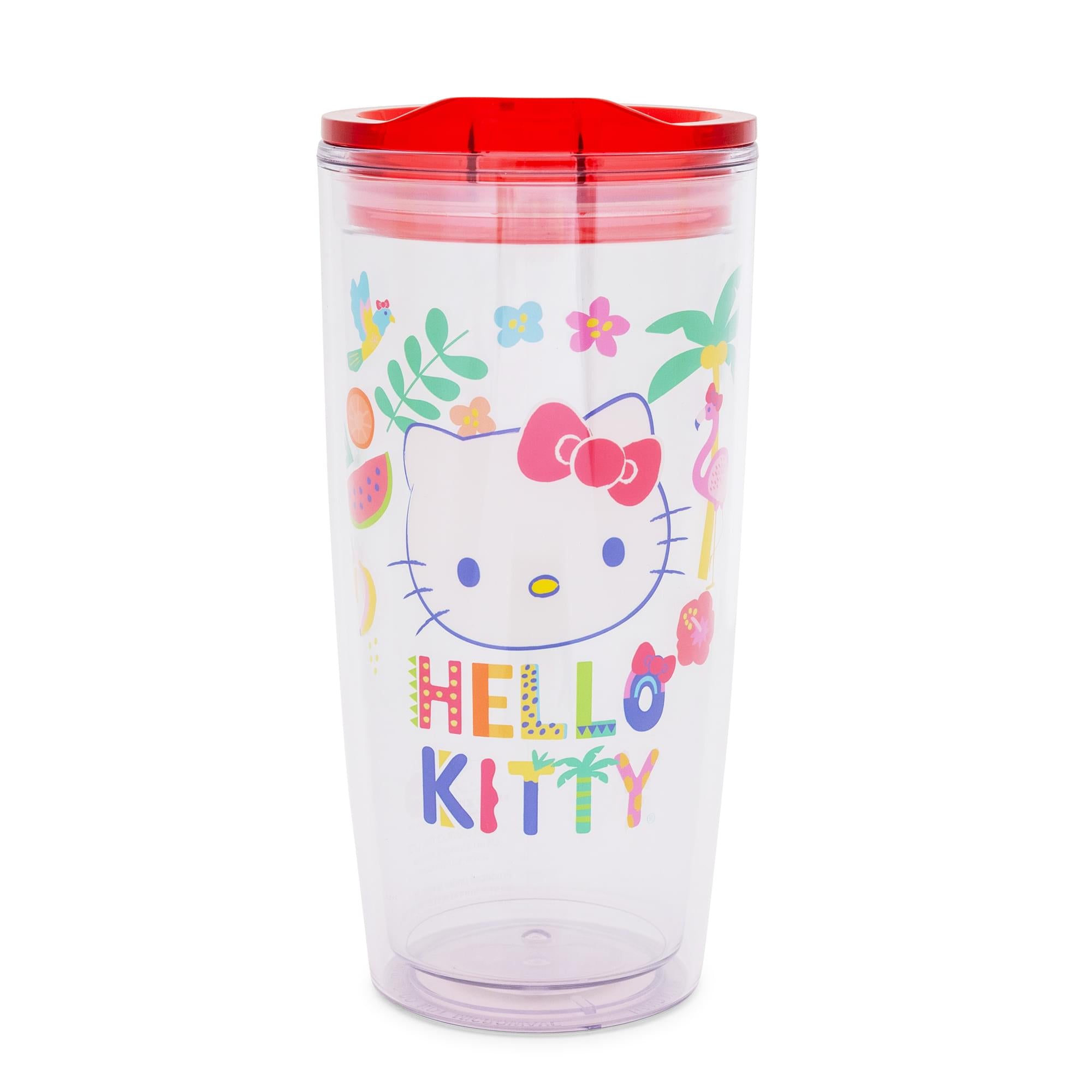 Sanrio Hello Kitty Tropical Plastic Travel Tumbler With Lid | Holds 20 Ounces