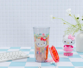 Sanrio Hello Kitty Tropical Plastic Travel Tumbler With Lid | Holds 20 Ounces