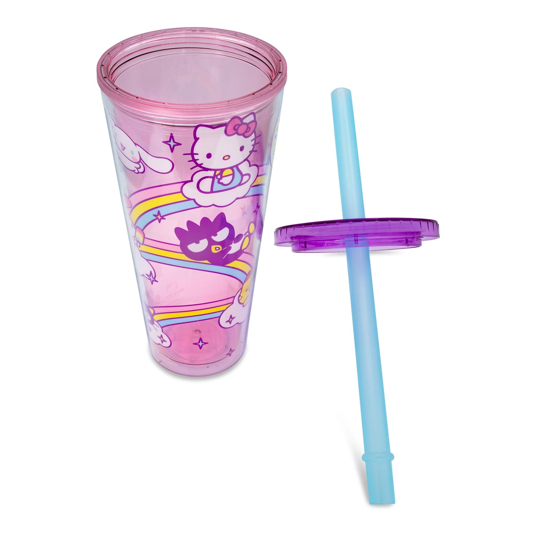  Silver Buffalo Sanrio Hello Kitty Face Carnival Cup With Lid  and Topper Straw