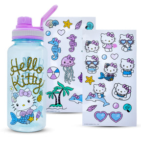 Sanrio Hello Kitty Mermaid Twist Spout Water Bottle and Sticker Set | 32 Ounces