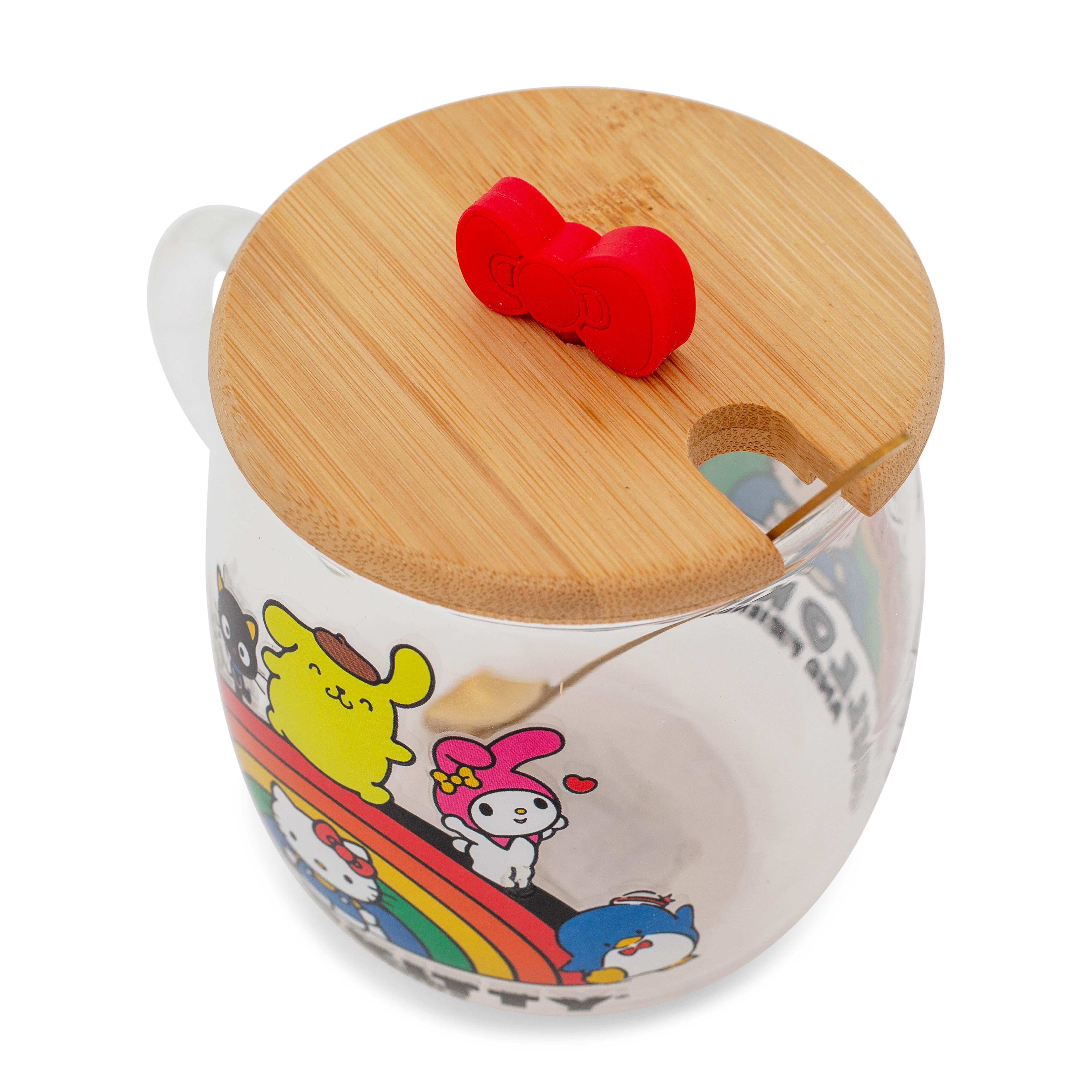 Sanrio Hello Kitty and Friends Rainbow Glass Mug With Lid and Spoon