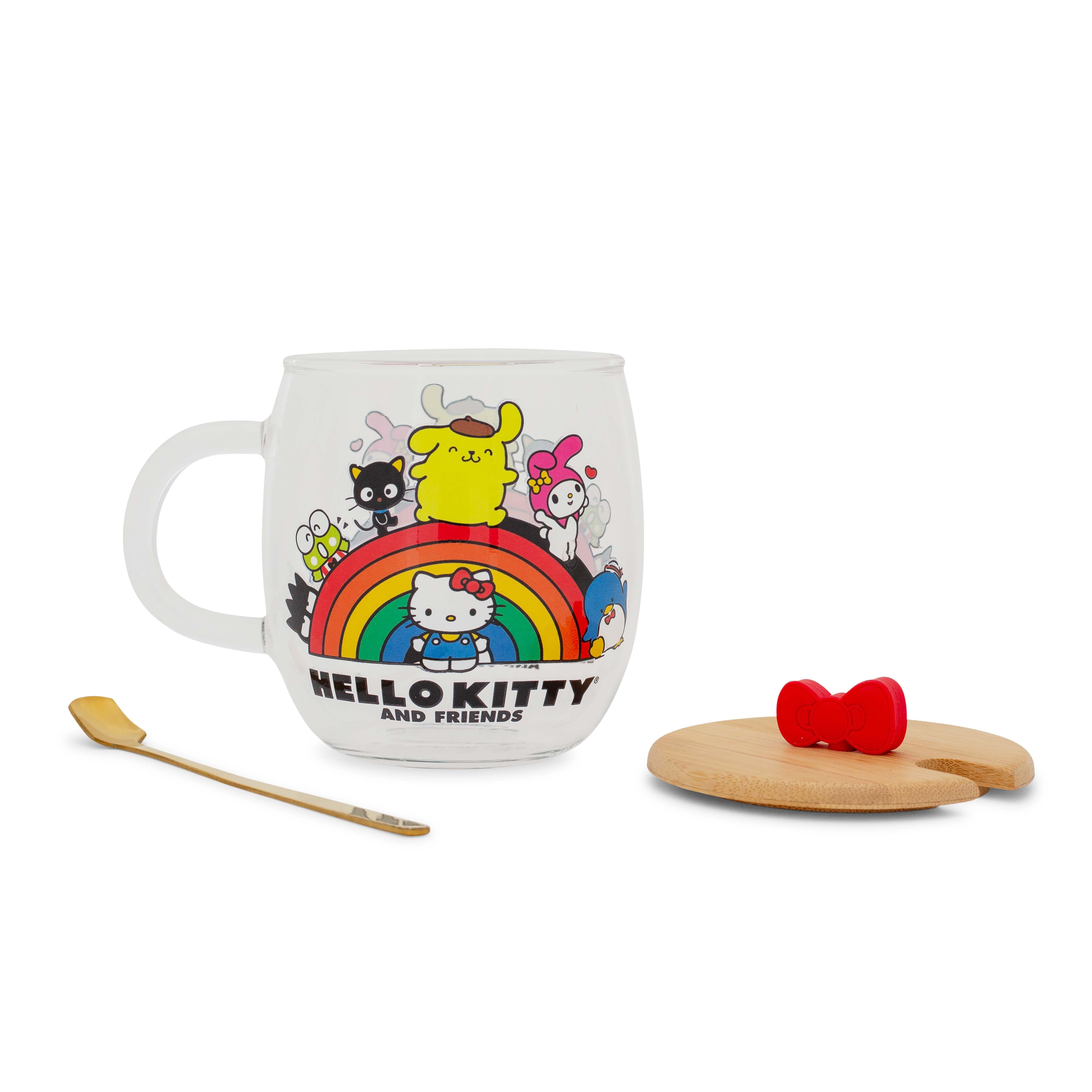 Sanrio Hello Kitty and Friends Rainbow Glass Mug With Lid and Spoon