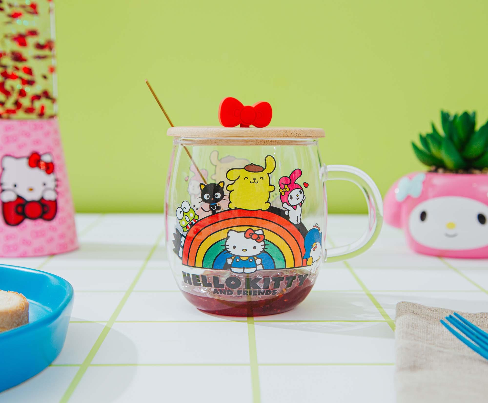 Sanrio Hello Kitty and Friends Rainbow Glass Mug With Lid and Spoon