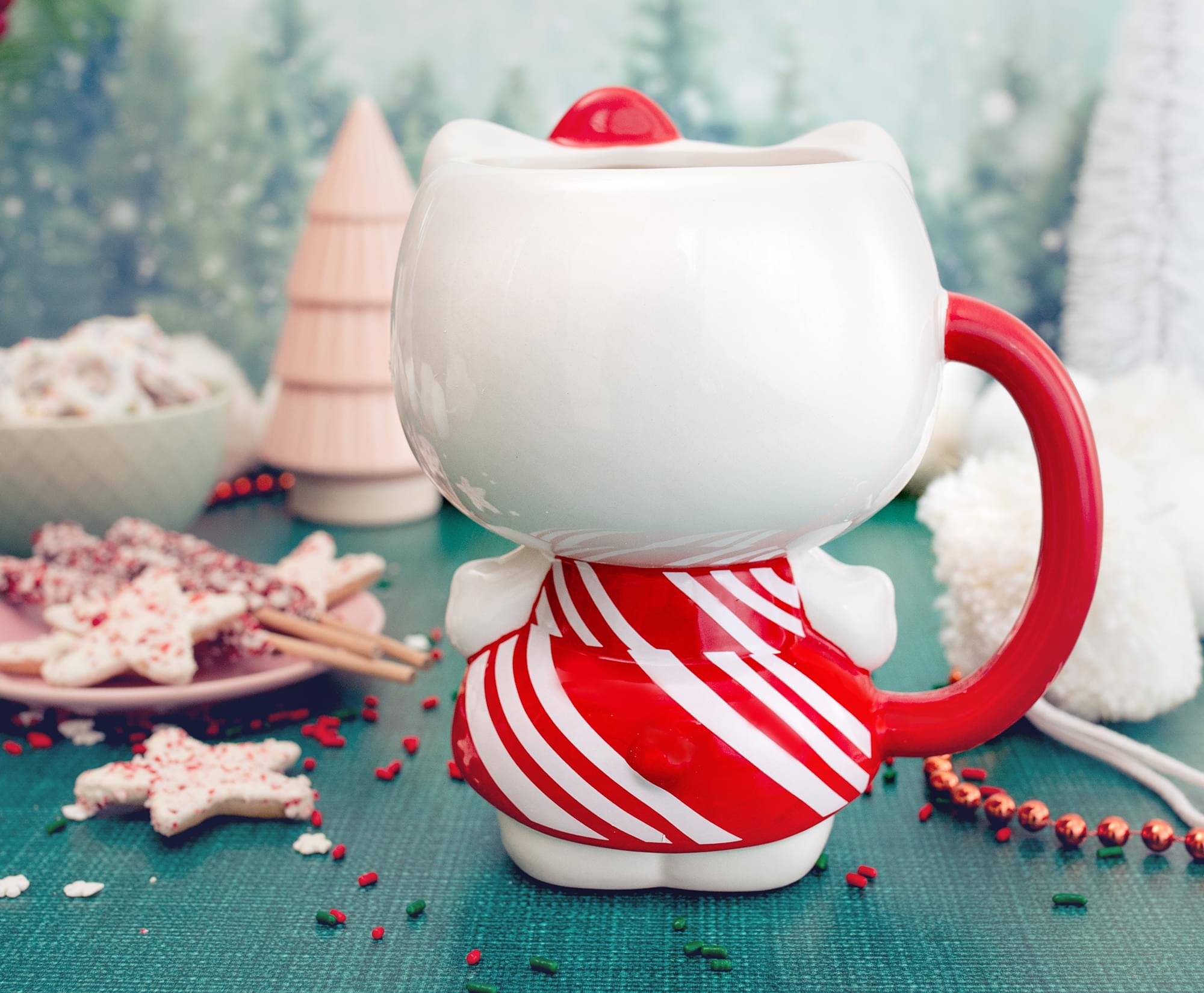 Sanrio Hello Kitty Candy Cane Dress 3D Sculpted Ceramic Mug | Holds 20 Ounces