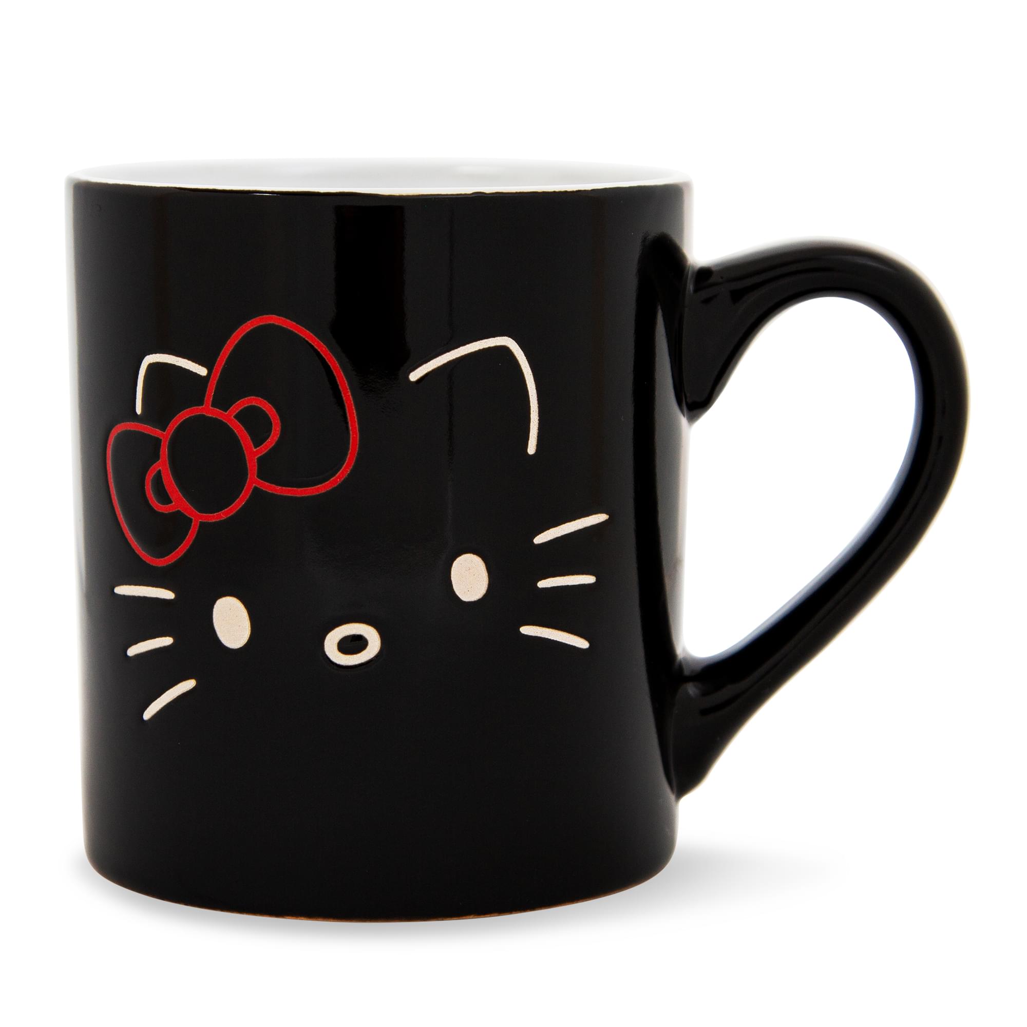 Sanrio Hello Kitty Black Outline Wax Resist Ceramic Mug | Holds 14 Ounces