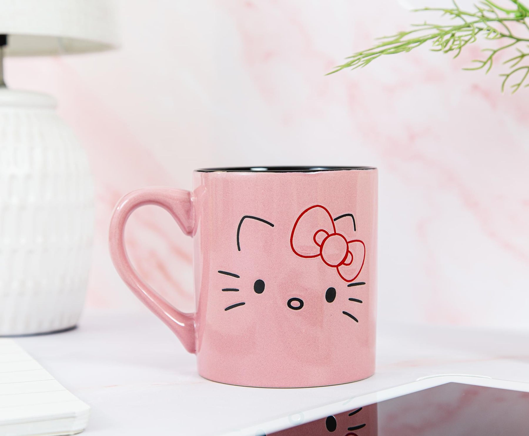 Sanrio Hello Kitty Pink Outline Face Wax Resist Ceramic Mug | Holds 14 Ounces