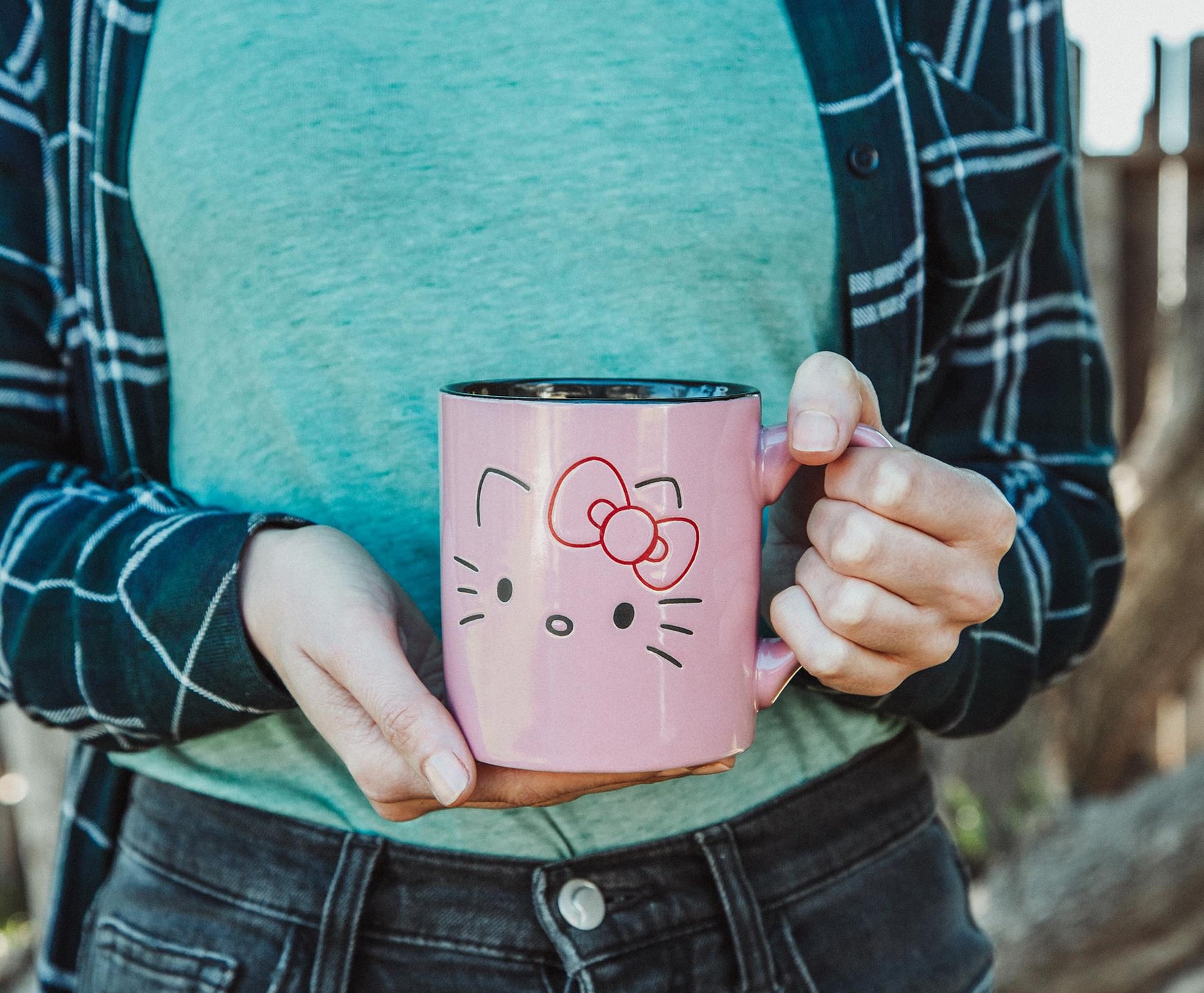 Sanrio Hello Kitty Pink Outline Face Wax Resist Ceramic Mug | Holds 14 Ounces