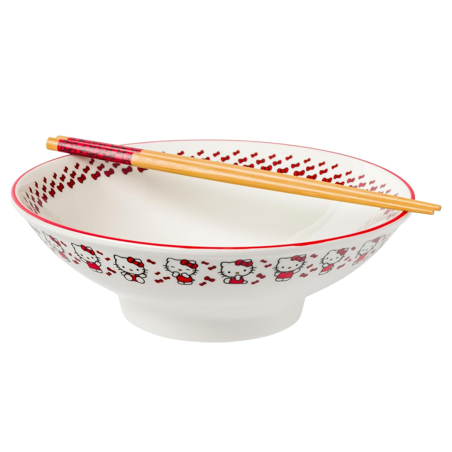 Sanrio Hello Kitty Red Bow 30-Ounce Ceramic Ramen Bowl With Chopsticks