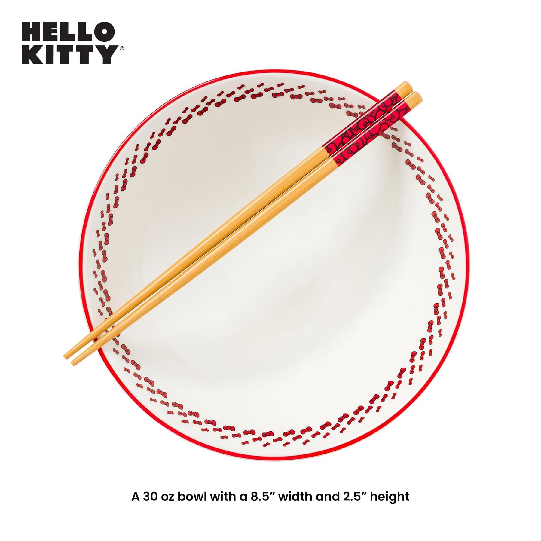 Sanrio Hello Kitty Red Bow 30-Ounce Ceramic Ramen Bowl With Chopsticks