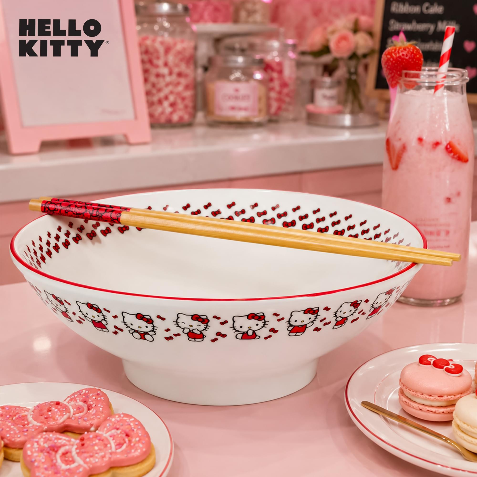 Sanrio Hello Kitty Red Bow 30-Ounce Ceramic Ramen Bowl With Chopsticks