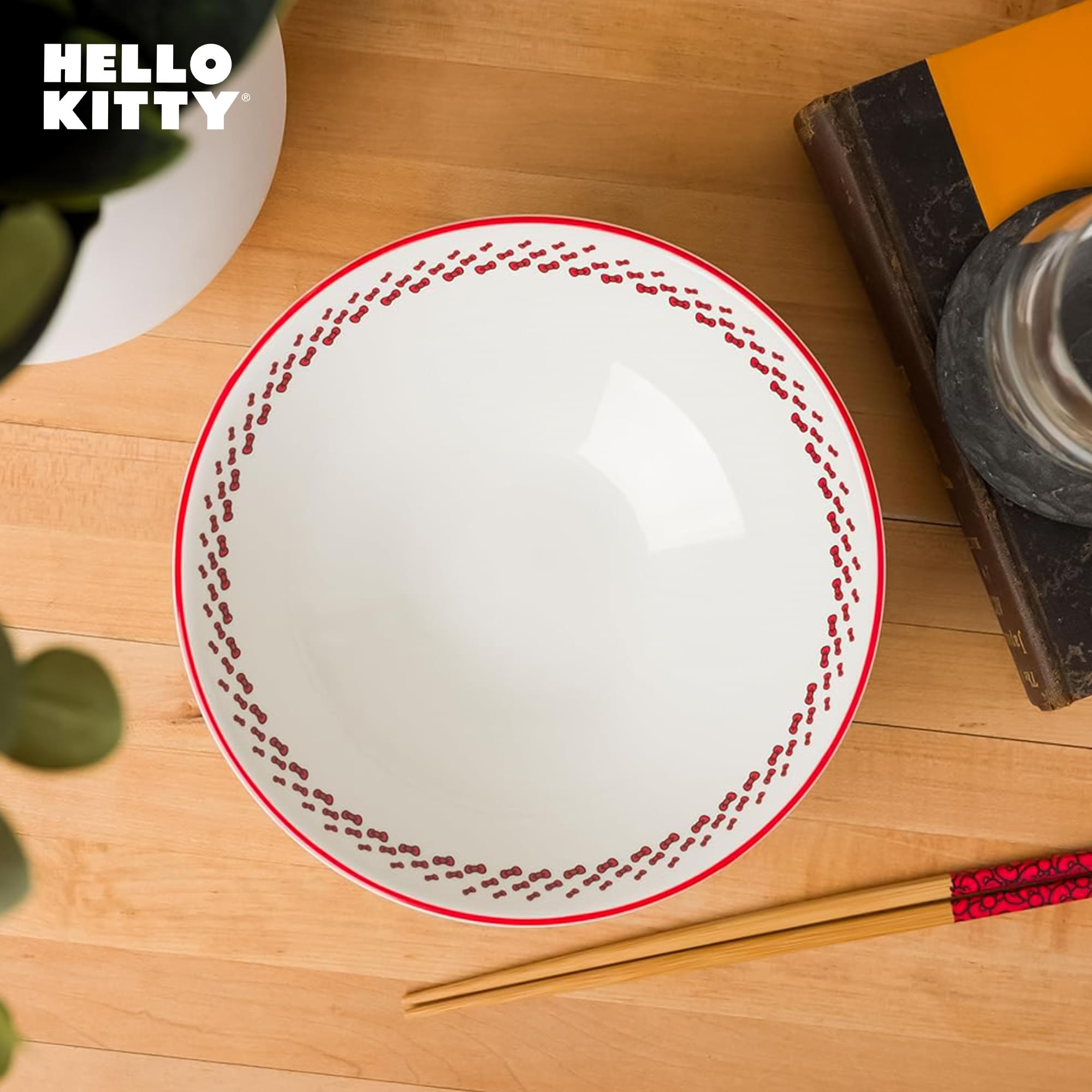 Sanrio Hello Kitty Red Bow 30-Ounce Ceramic Ramen Bowl With Chopsticks
