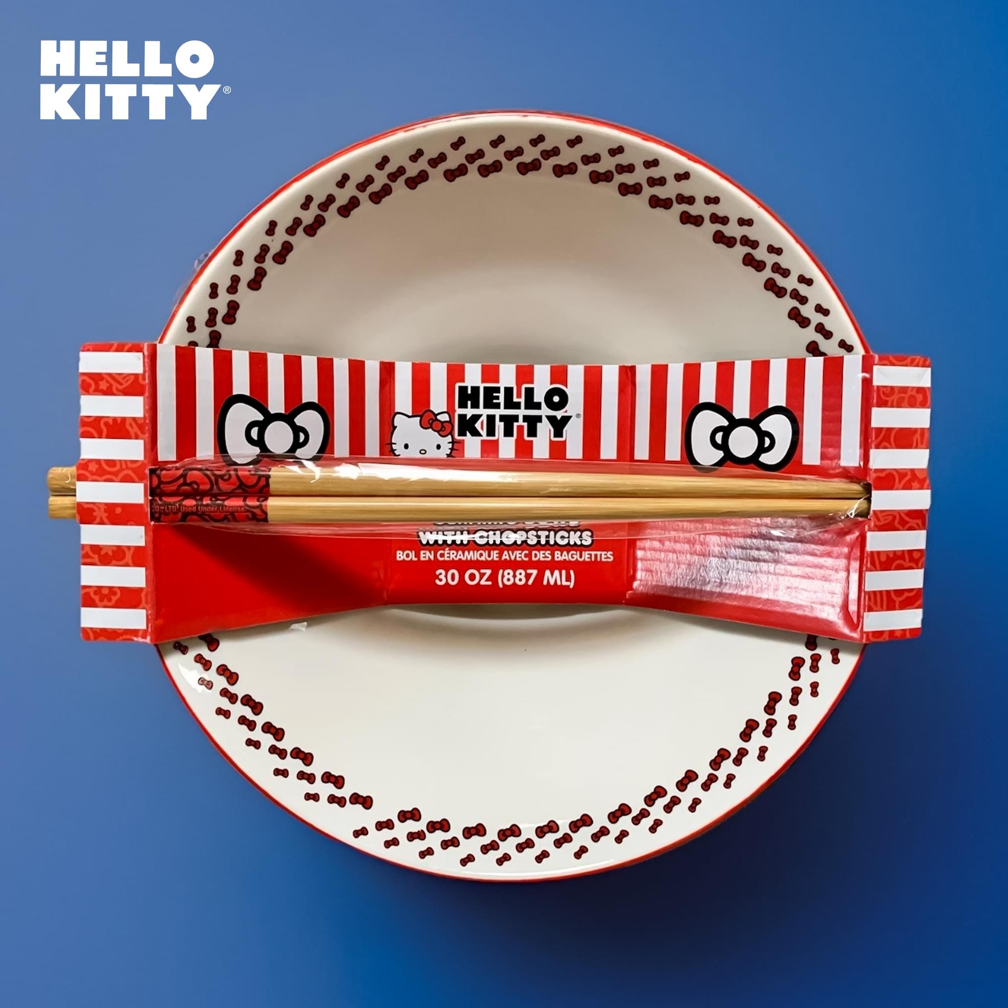 Sanrio Hello Kitty Red Bow 30-Ounce Ceramic Ramen Bowl With Chopsticks