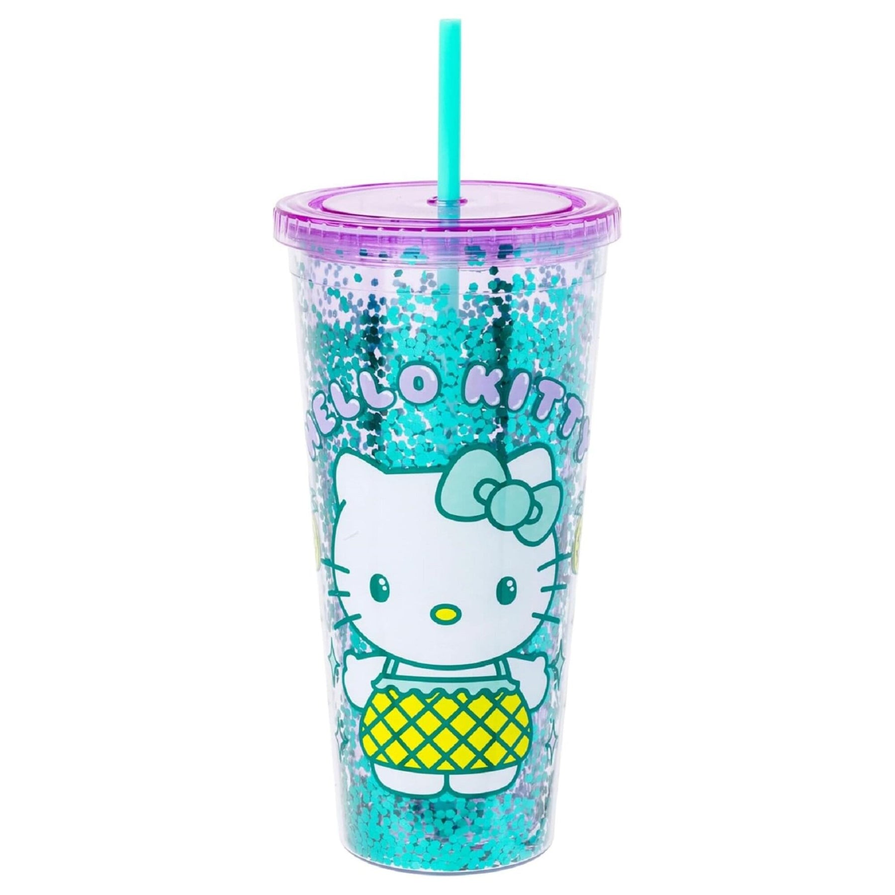 Sanrio Hello Kitty Pineapple 32-Ounce Glitter Carnival Cup With Lid and Straw
