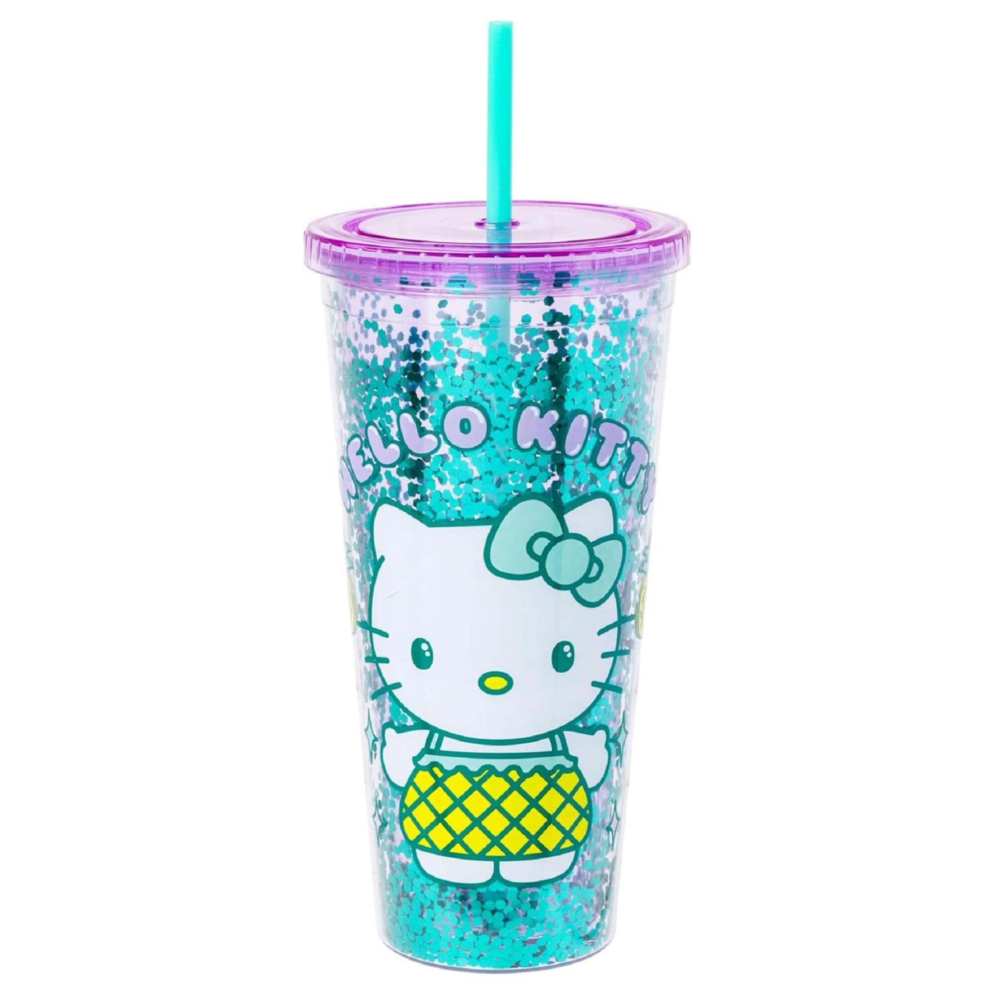 Sanrio Hello Kitty Pineapple 32-Ounce Glitter Carnival Cup With Lid and Straw