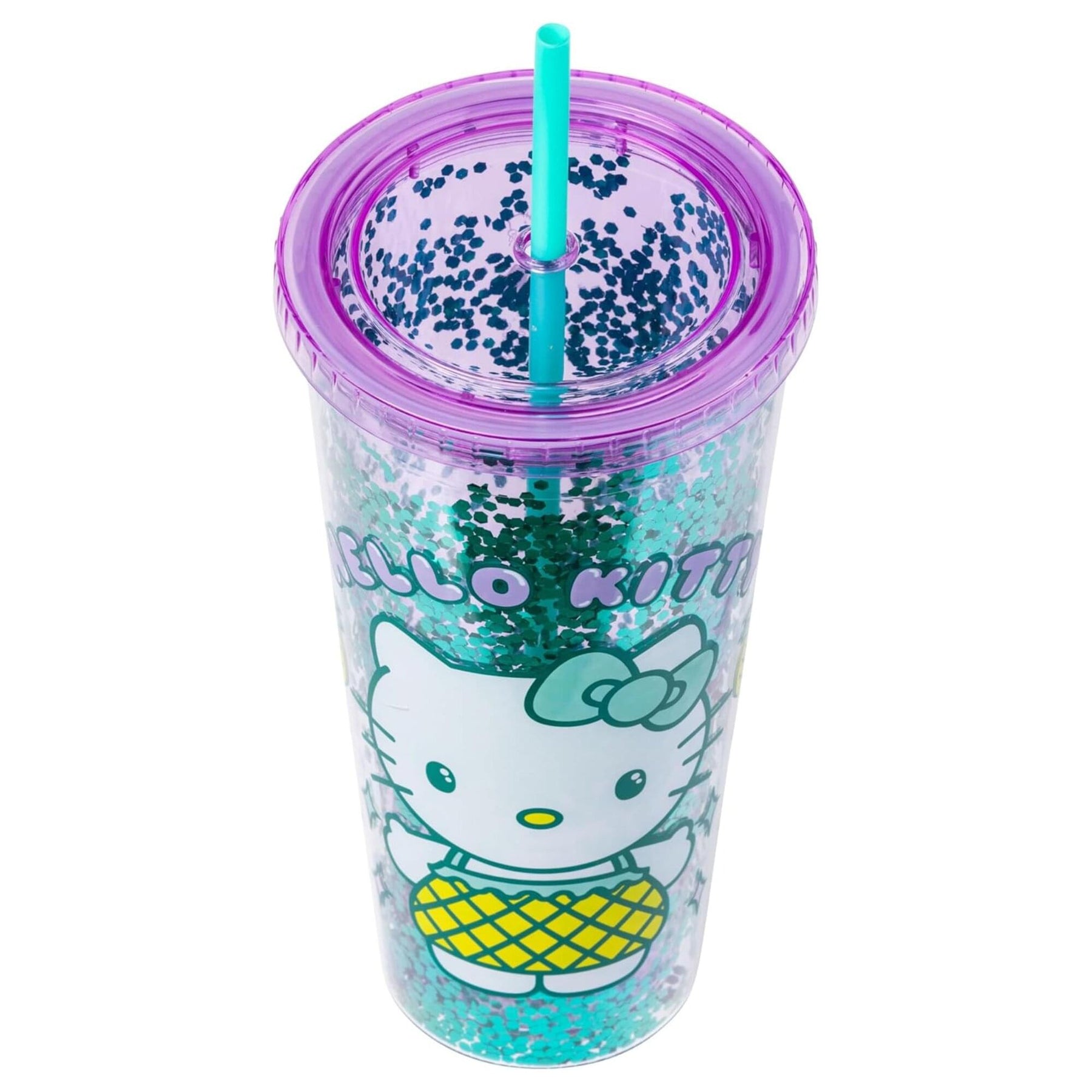 Sanrio Hello Kitty Pineapple 32-Ounce Glitter Carnival Cup With Lid and Straw