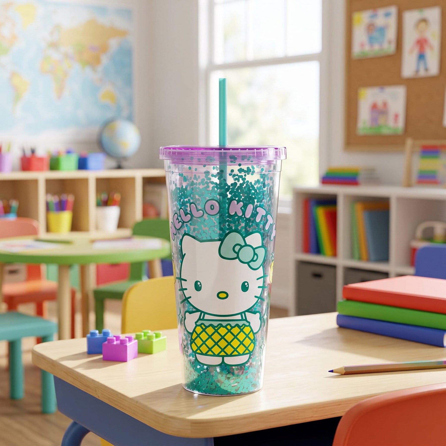 Sanrio Hello Kitty Pineapple 32-Ounce Glitter Carnival Cup With Lid and Straw