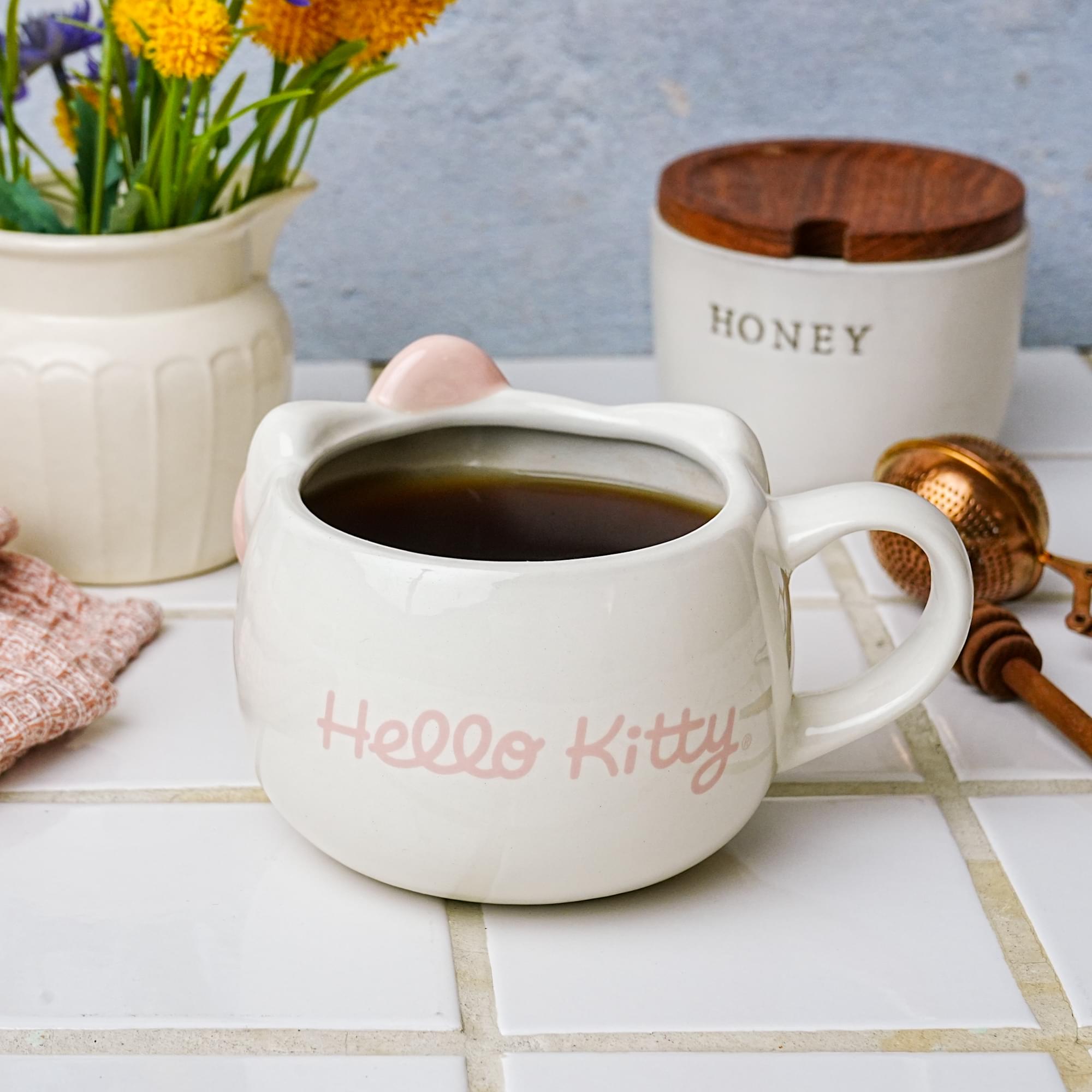 Sanrio Hello Kitty Face Pink Bow Sculpted Ceramic Mug | Holds 20 Ounces