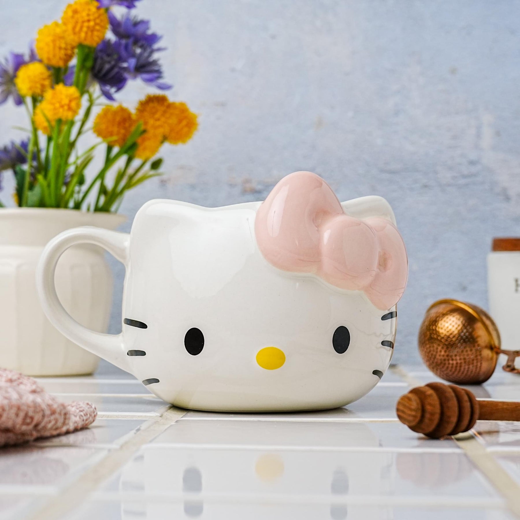 Sanrio Hello Kitty Face Pink Bow Sculpted Ceramic Mug | Holds 20 Ounces