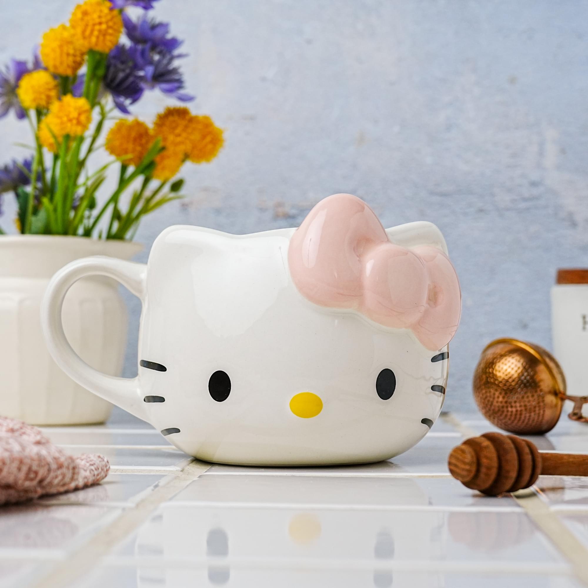 Sanrio Hello Kitty Face Pink Bow Sculpted Ceramic Mug | Holds 20 Ounces