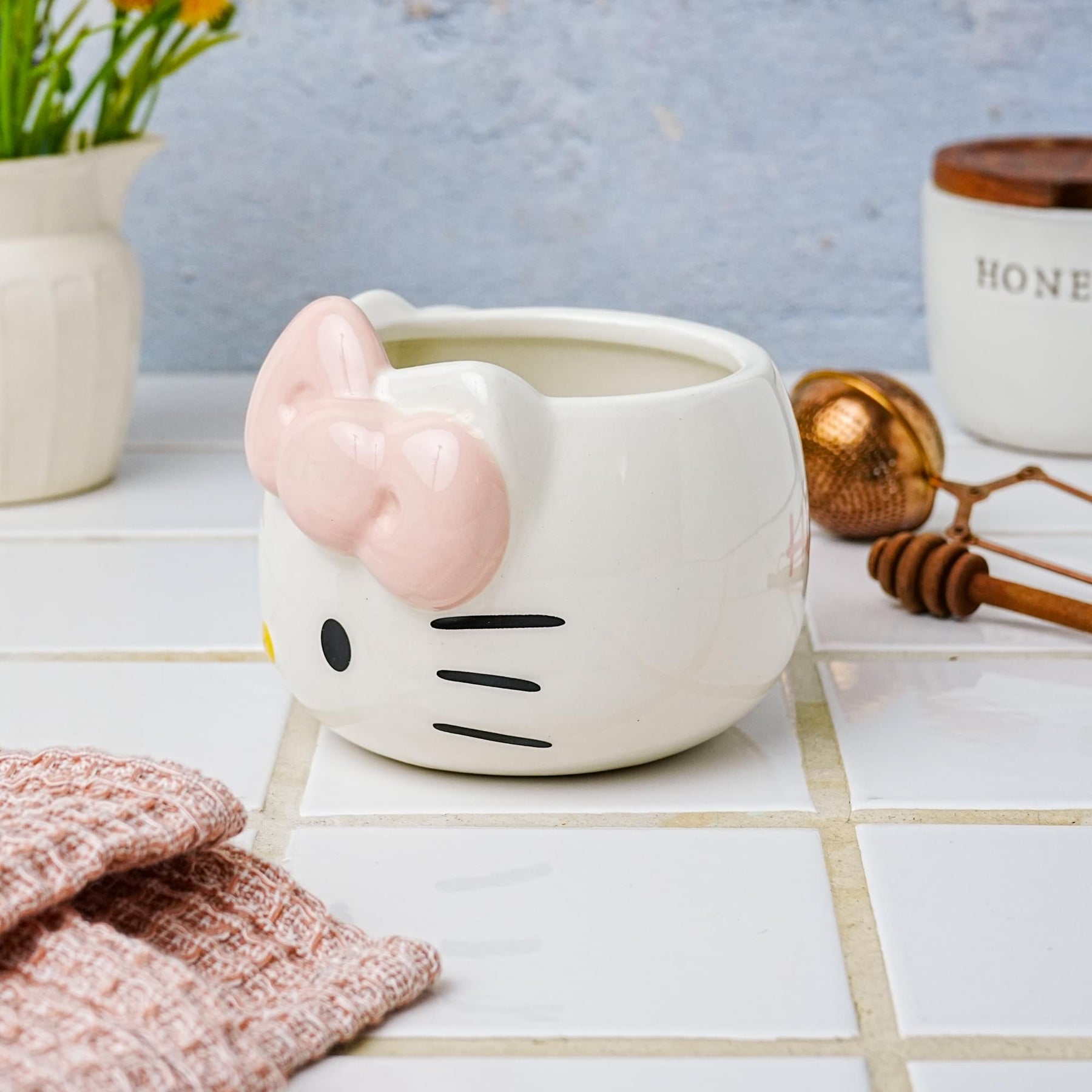 Sanrio Hello Kitty Face Pink Bow Sculpted Ceramic Mug | Holds 20 Ounces