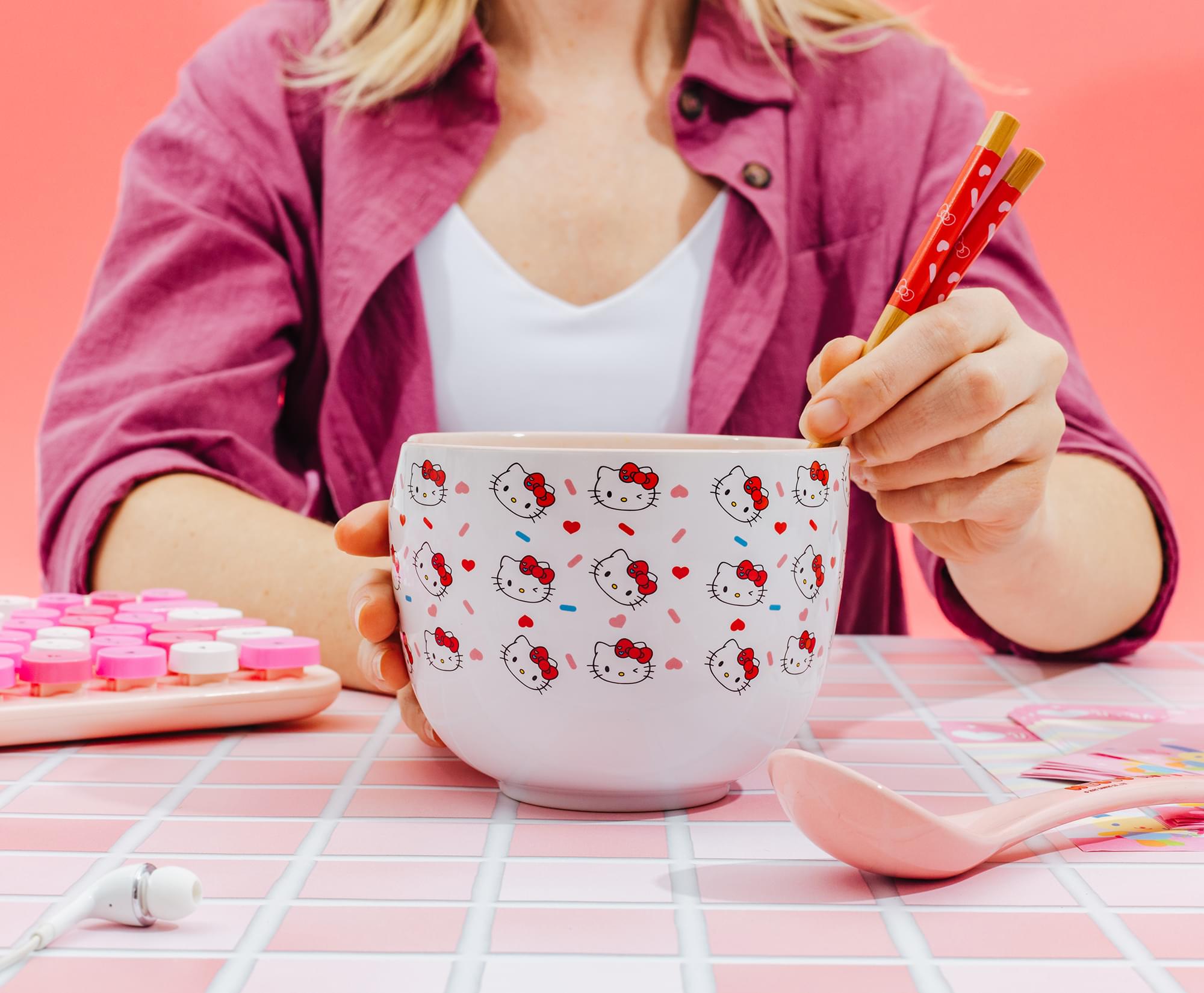 Sanrio Hello Kitty Sprinkles 20-Ounce Ramen Bowl, Chopsticks, and Spoon Set