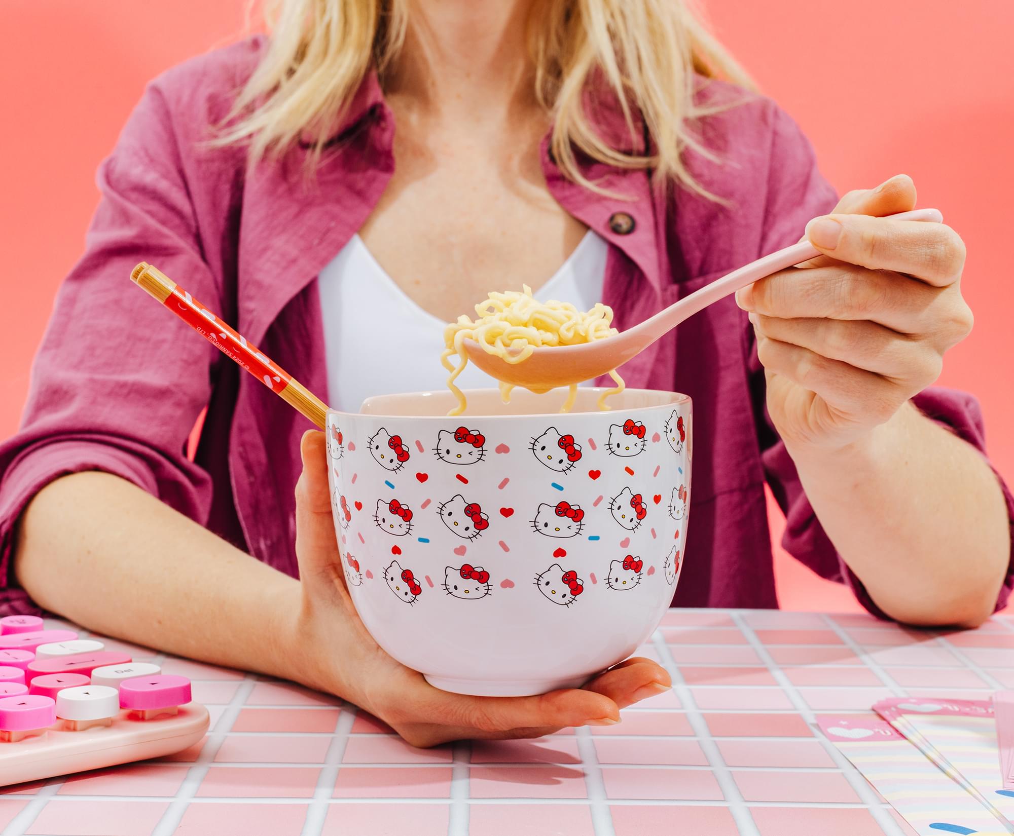 Sanrio Hello Kitty Sprinkles 20-Ounce Ramen Bowl, Chopsticks, and Spoon Set