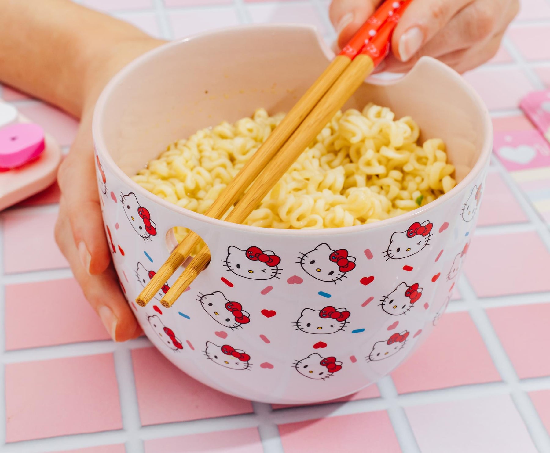 Sanrio Hello Kitty Sprinkles 20-Ounce Ramen Bowl, Chopsticks, and Spoon Set