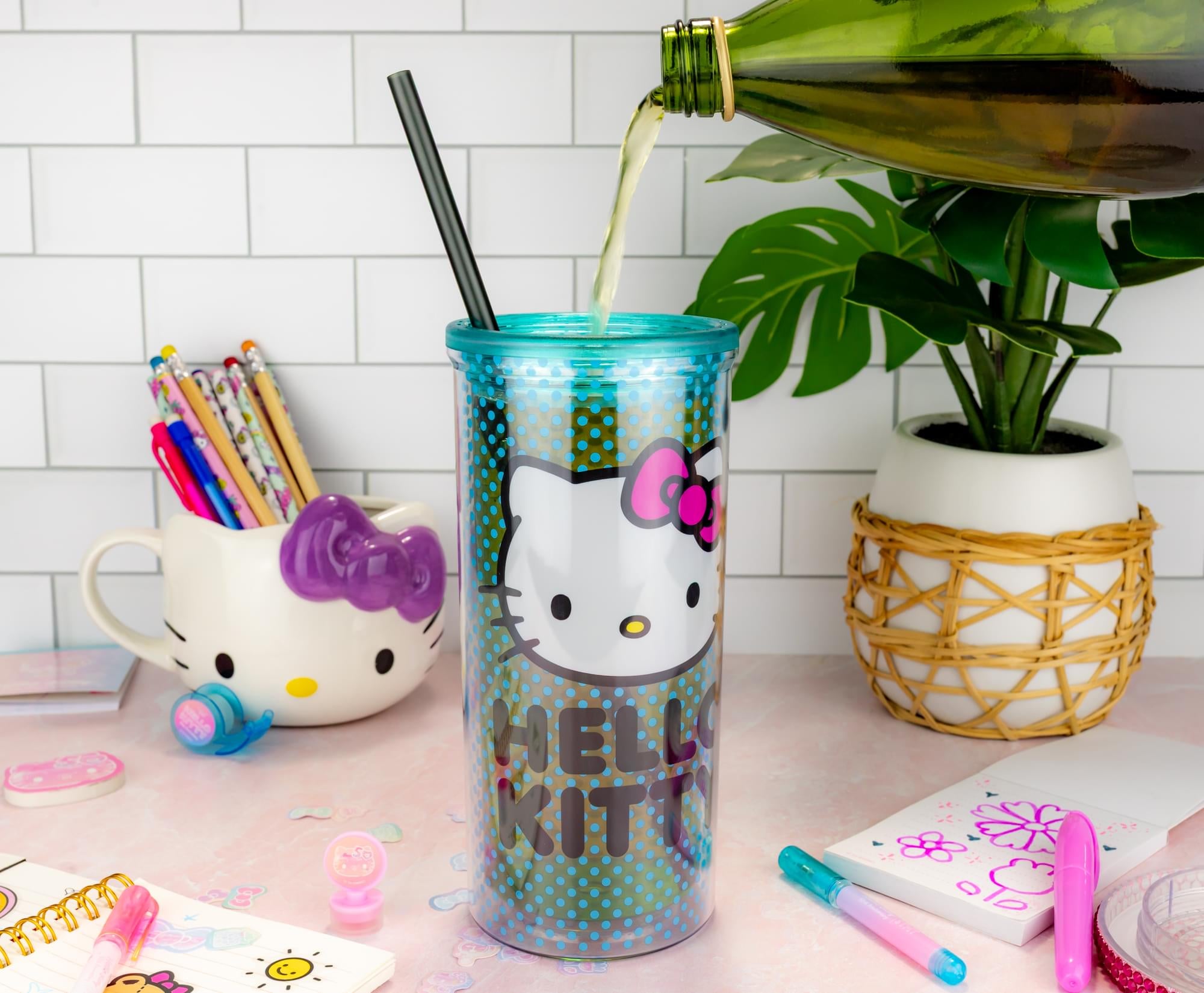 Sanrio Hello Kitty Polka Dots Carnival Cup With Lid and Straw | Holds 20 Ounces
