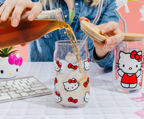 Sanrio Hello Kitty 16-Ounce Glass Tumblers With Bamboo Lid and Straw | Set of 2
