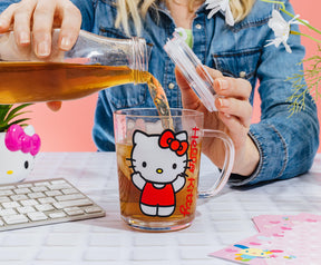 Sanrio Hello Kitty Red Outfit Glass Mug With Lid | Holds 14 Ounces
