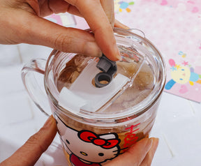Sanrio Hello Kitty Red Outfit Glass Mug With Lid | Holds 14 Ounces