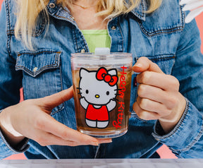 Sanrio Hello Kitty Red Outfit Glass Mug With Lid | Holds 14 Ounces