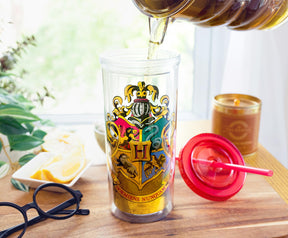 Harry Potter Hogwarts Crest Plastic Carnival Cup With Lid and Straw | 20 Ounces