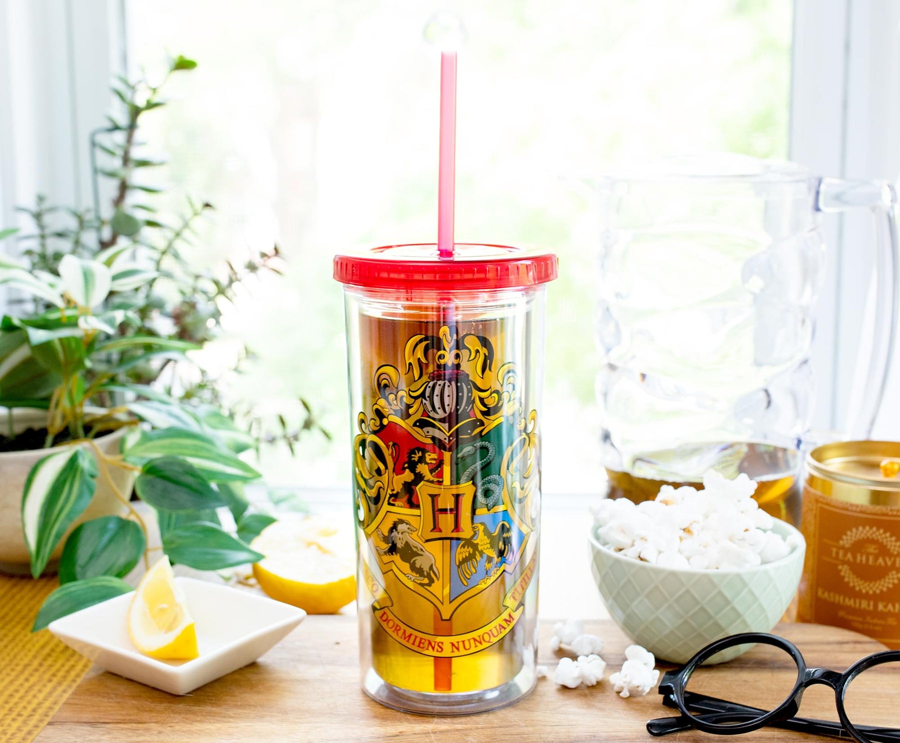 Harry Potter Hogwarts Crest Plastic Carnival Cup with Lid and Straw | 20 Ounces