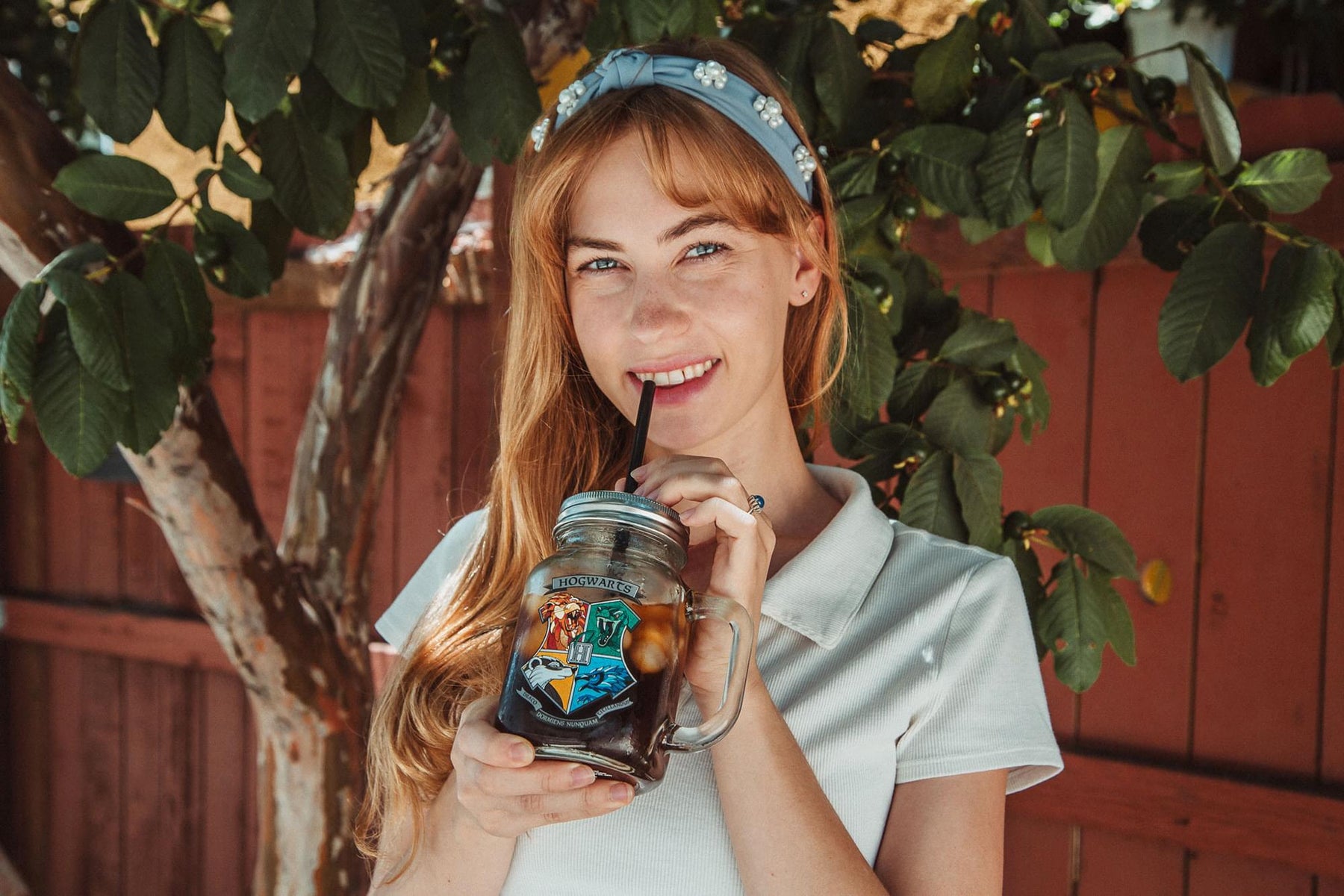 Harry Potter Hogwarts Crest 21 Ounce Glass Mason Jar With Lid and Straw