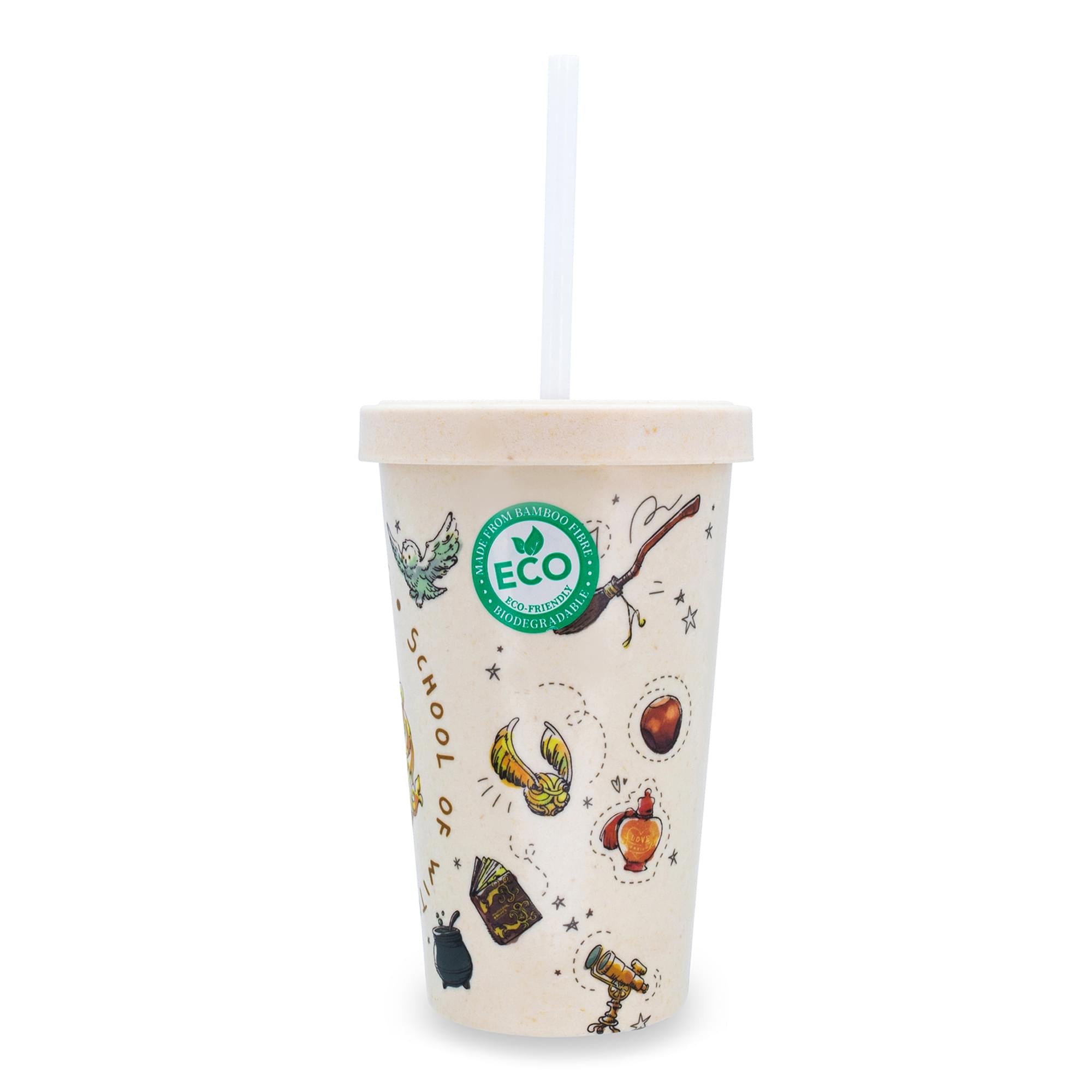 Harry Potter Hogwarts Bamboo Tumbler Cup With Lid And Straw | Holds 20 Ounces