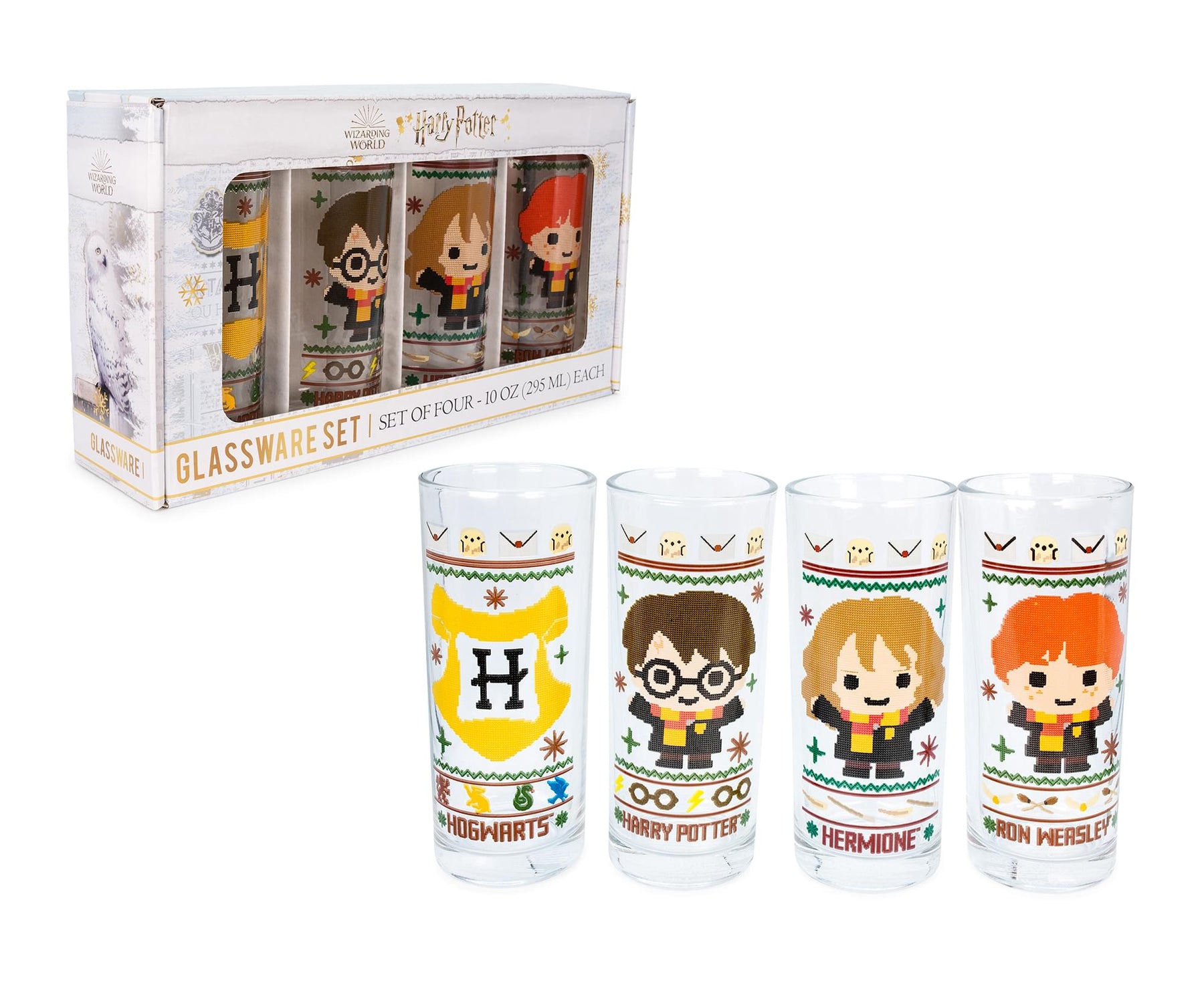 Harry Potter Chibi Christmas Sweater 10-Ounce Tumbler Glasses | Set of 4