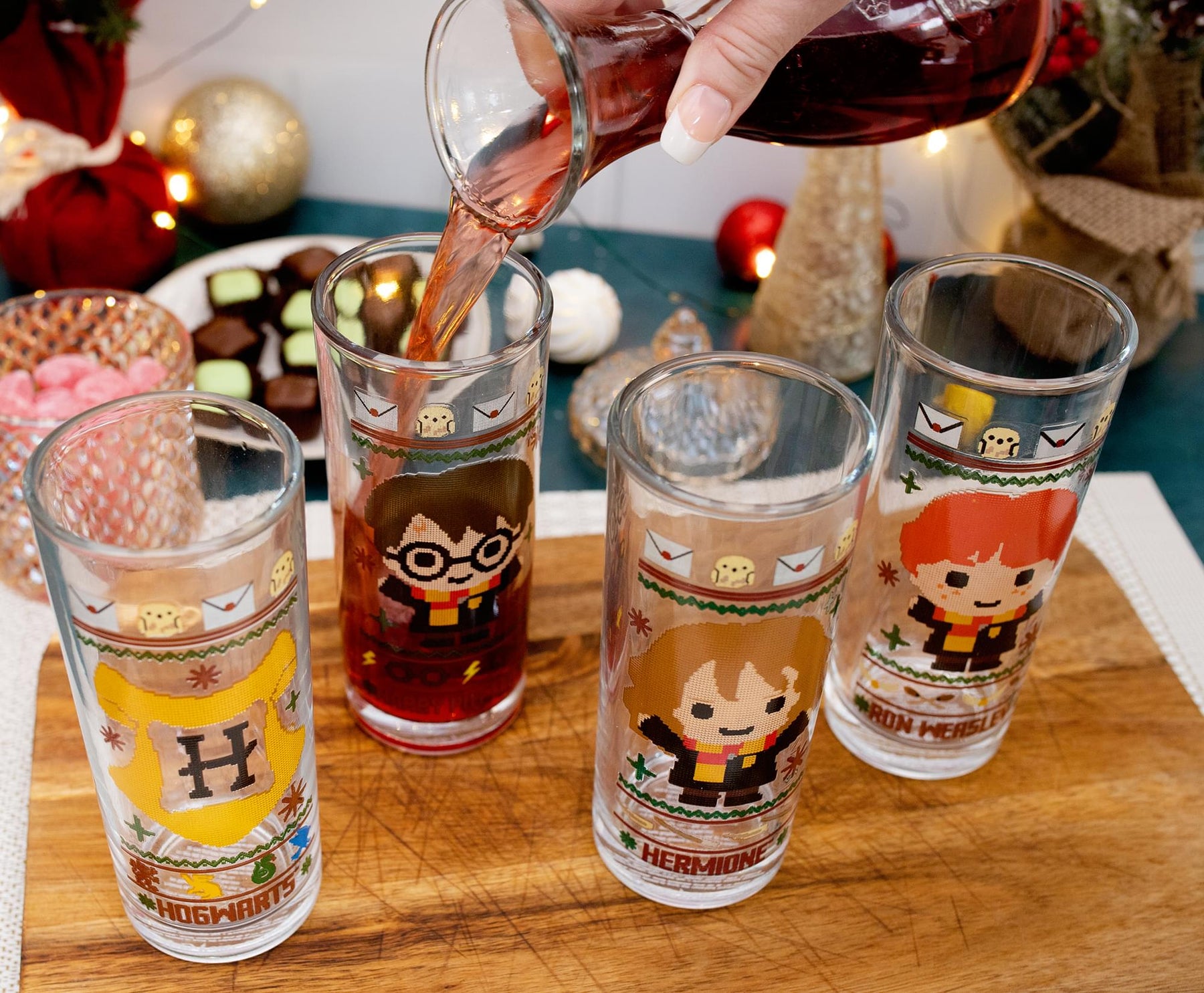 Harry Potter Chibi Christmas Sweater 10-Ounce Tumbler Glasses | Set of 4