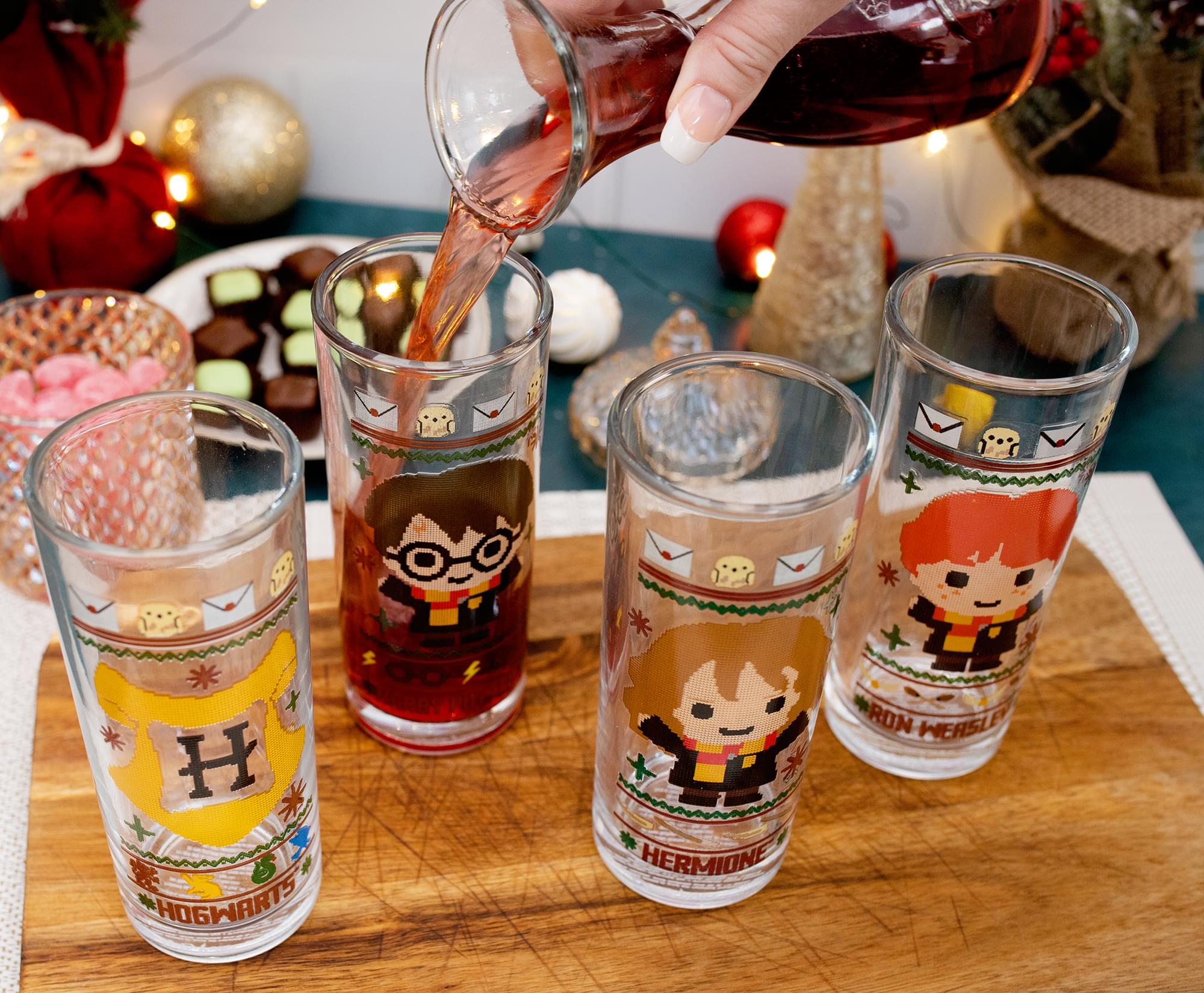 Harry Potter Chibi Christmas Sweater 10-Ounce Tumbler Glasses | Set of 4