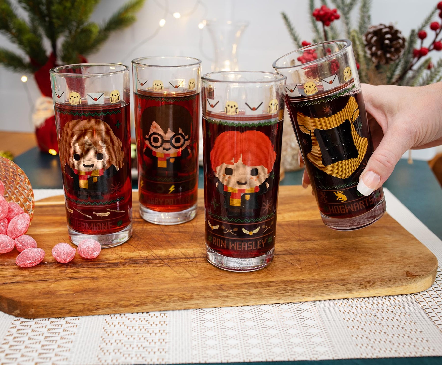 Harry Potter Chibi Christmas Sweater 10-Ounce Tumbler Glasses | Set of 4