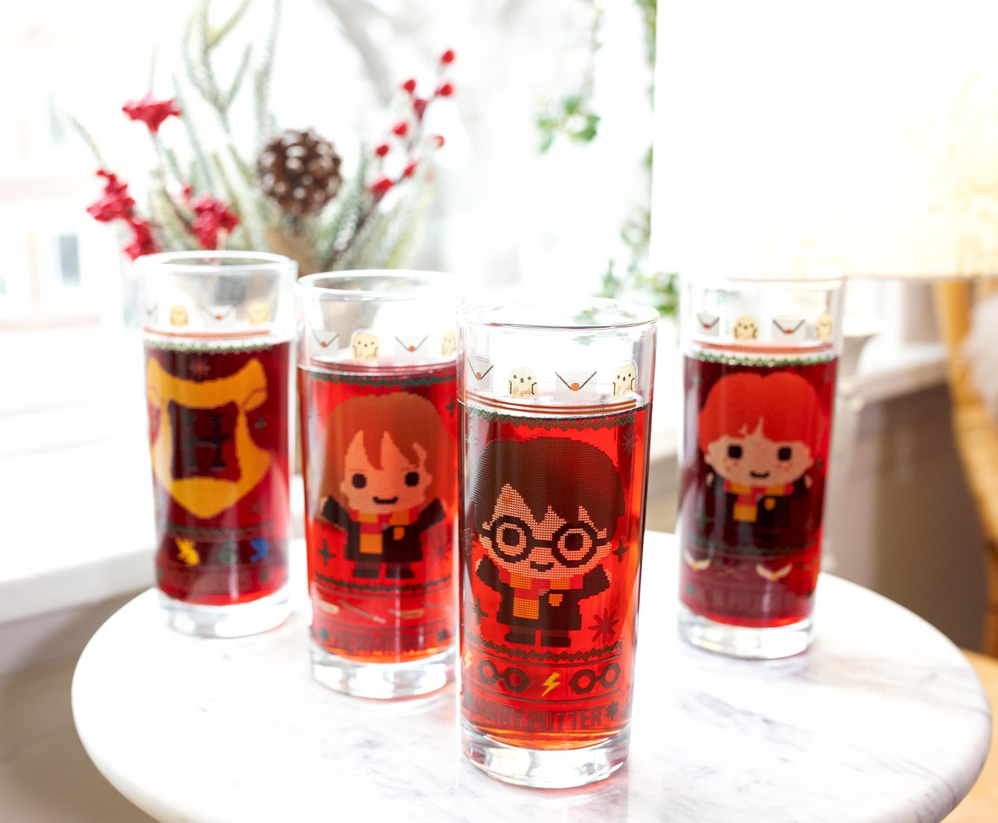 Harry Potter Chibi Christmas Sweater 10-Ounce Tumbler Glasses | Set of 4