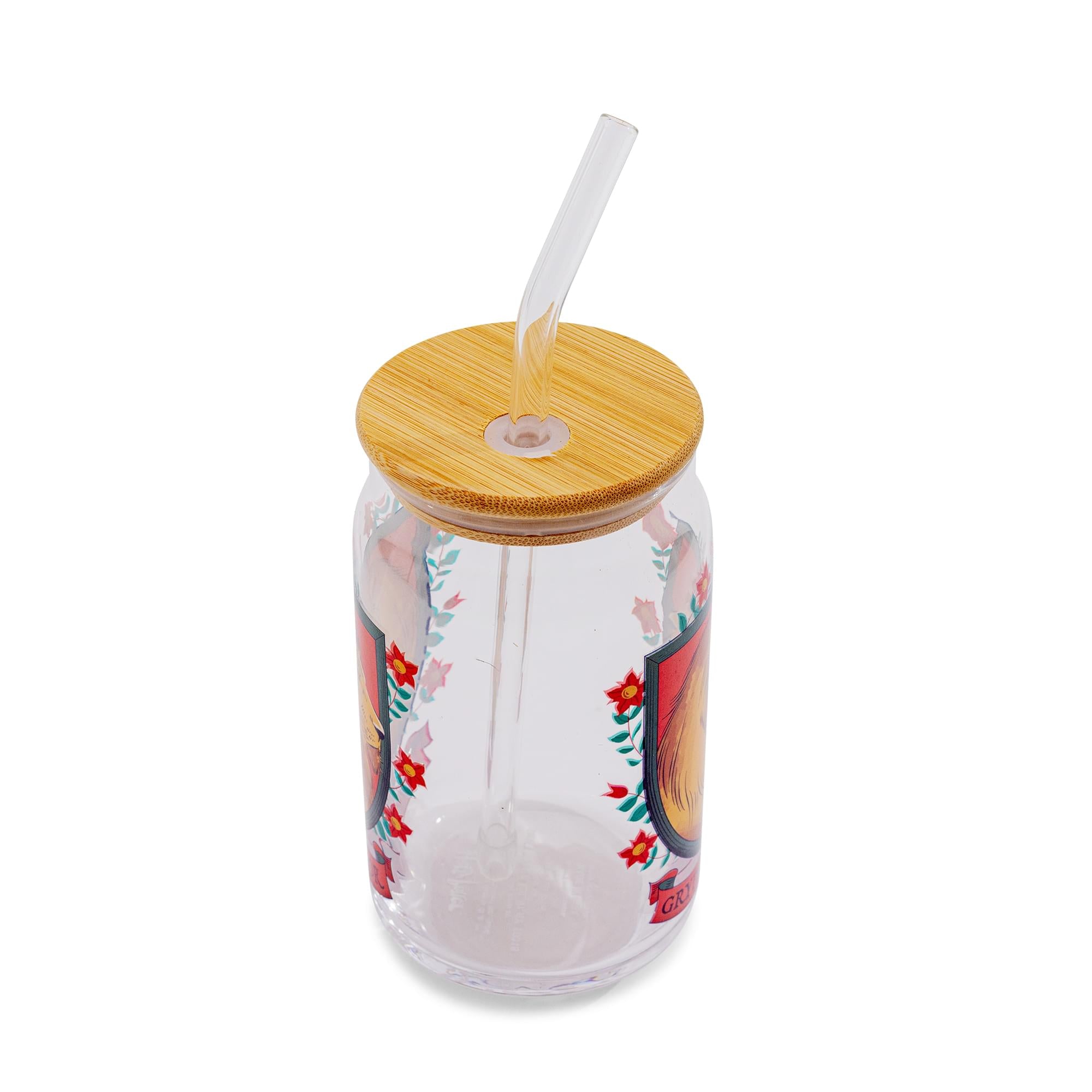 Harry Potter Gryffindor House Mascot Glass Tumbler With Bamboo Lid and Straw