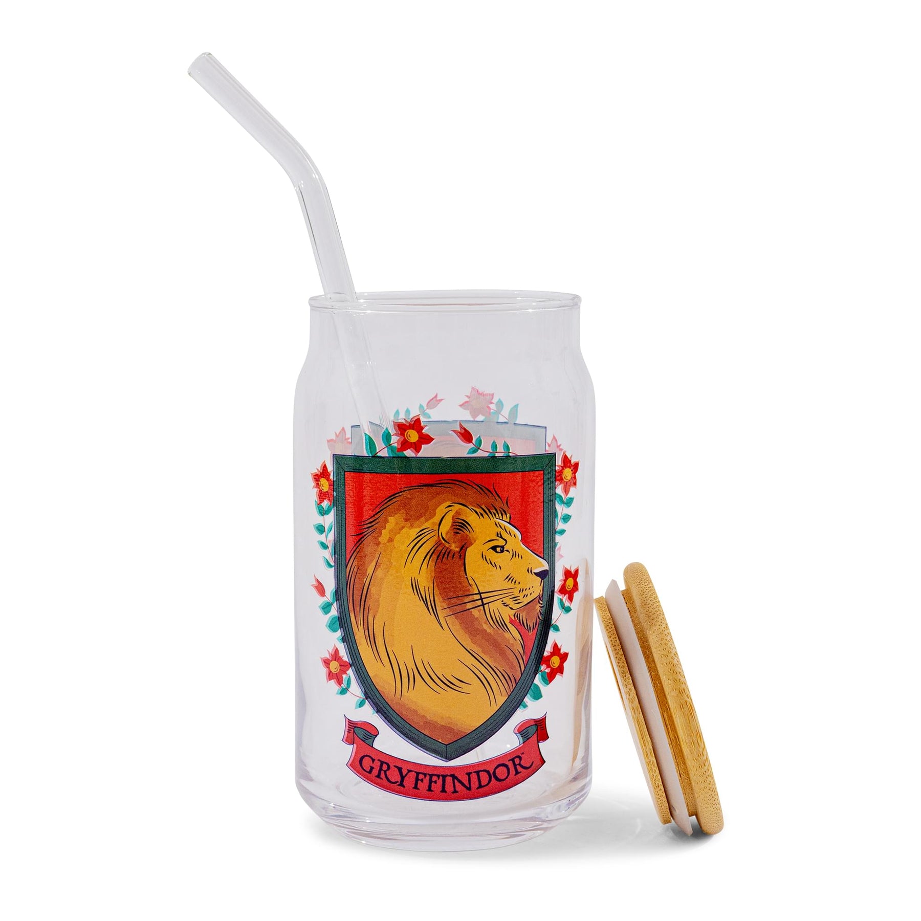 Harry Potter Gryffindor House Mascot Glass Tumbler With Bamboo Lid and Straw