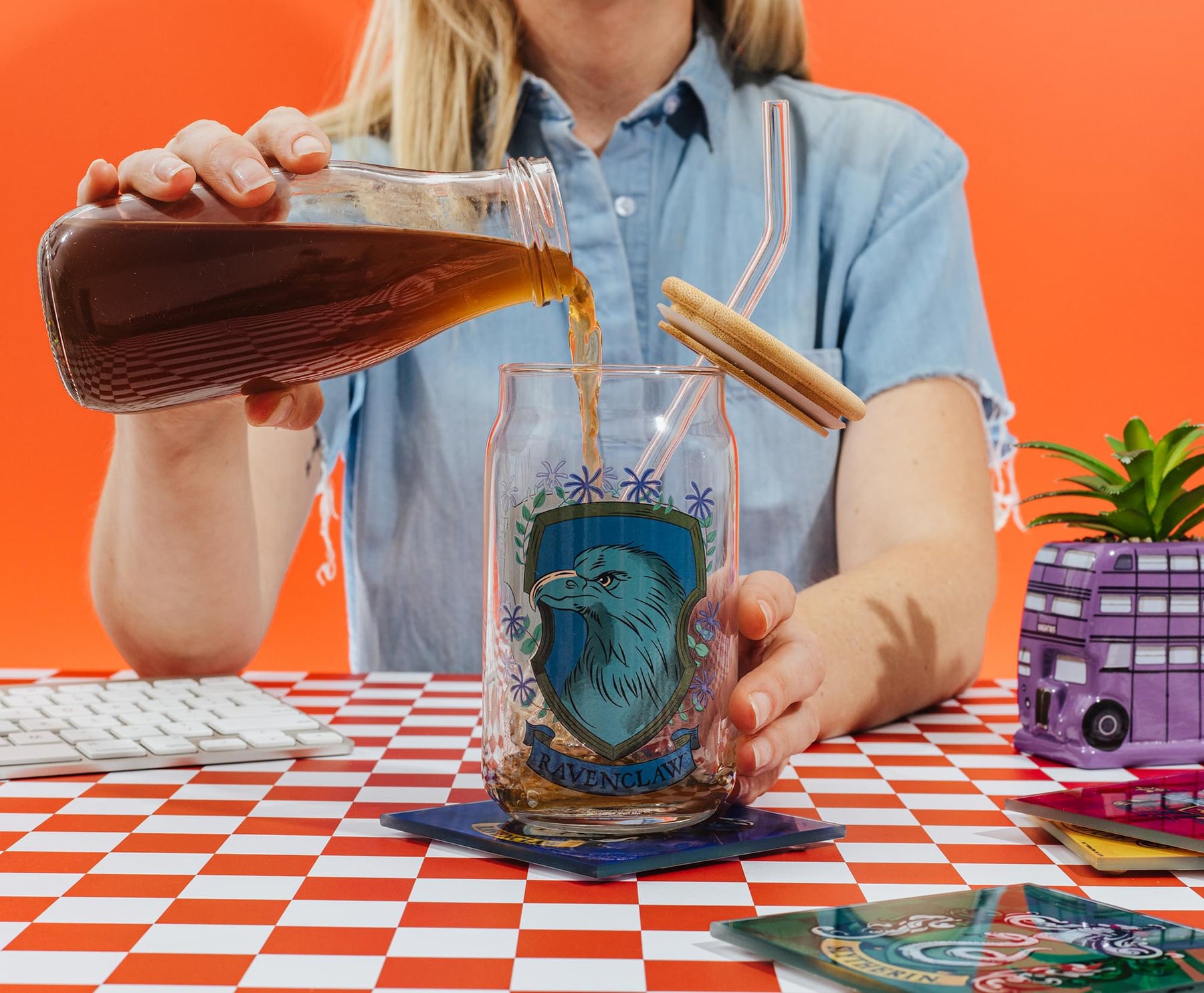 Harry Potter Ravenclaw House Mascot Glass Tumbler With Bamboo Lid and Straw