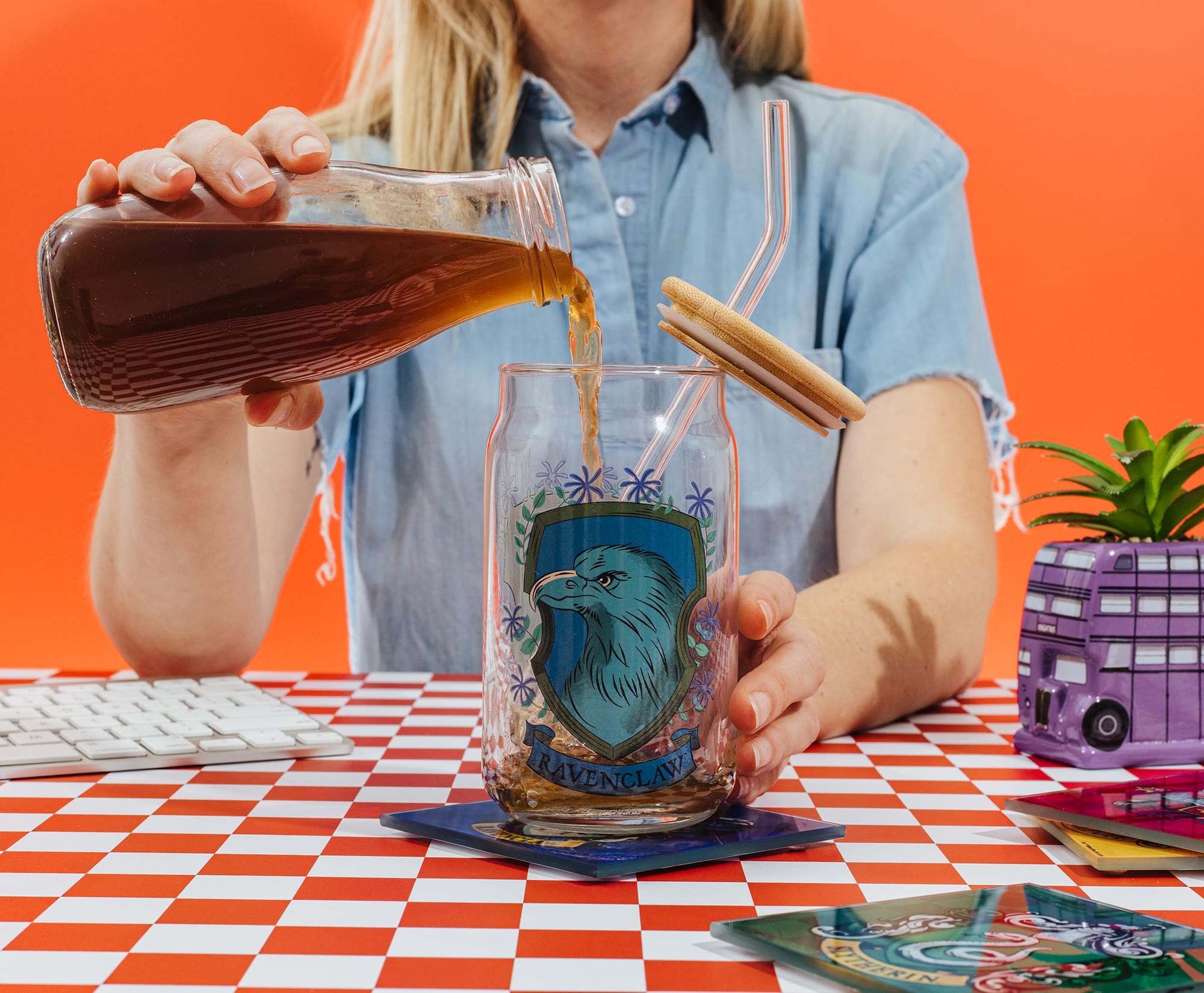 Harry Potter Ravenclaw House Mascot Glass Tumbler With Bamboo Lid and Straw