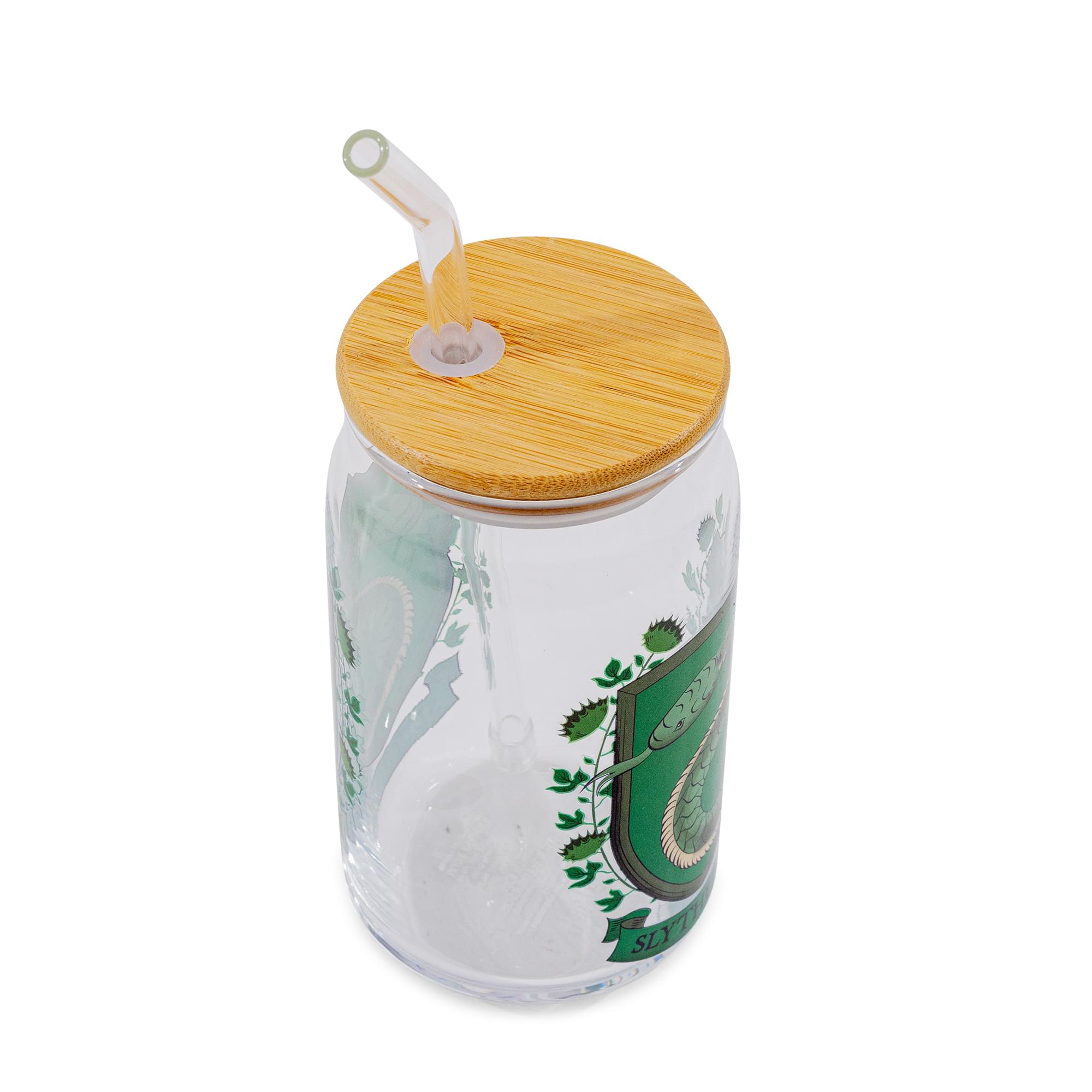 Harry Potter Slytherin House Mascot Glass Tumbler With Bamboo Lid and Straw