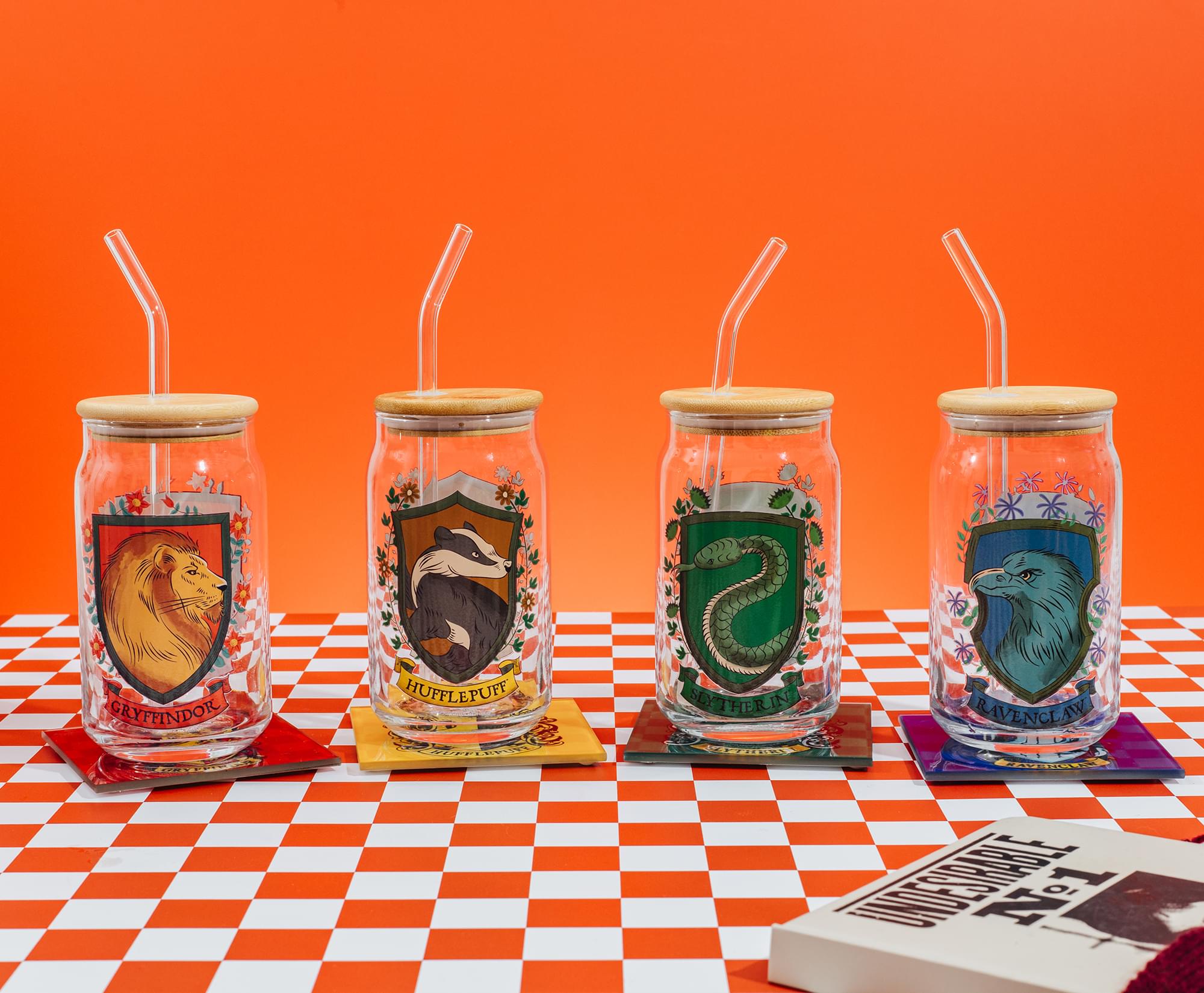 Harry Potter Slytherin House Mascot Glass Tumbler With Bamboo Lid and Straw