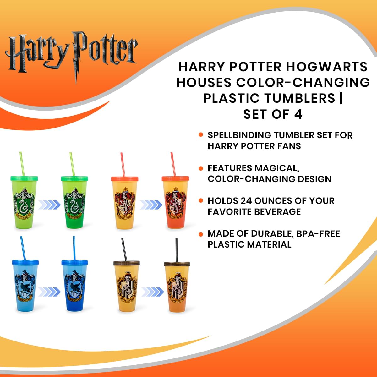 Harry Potter Hogwarts Houses Color-Changing Plastic Tumblers | Set Of 4