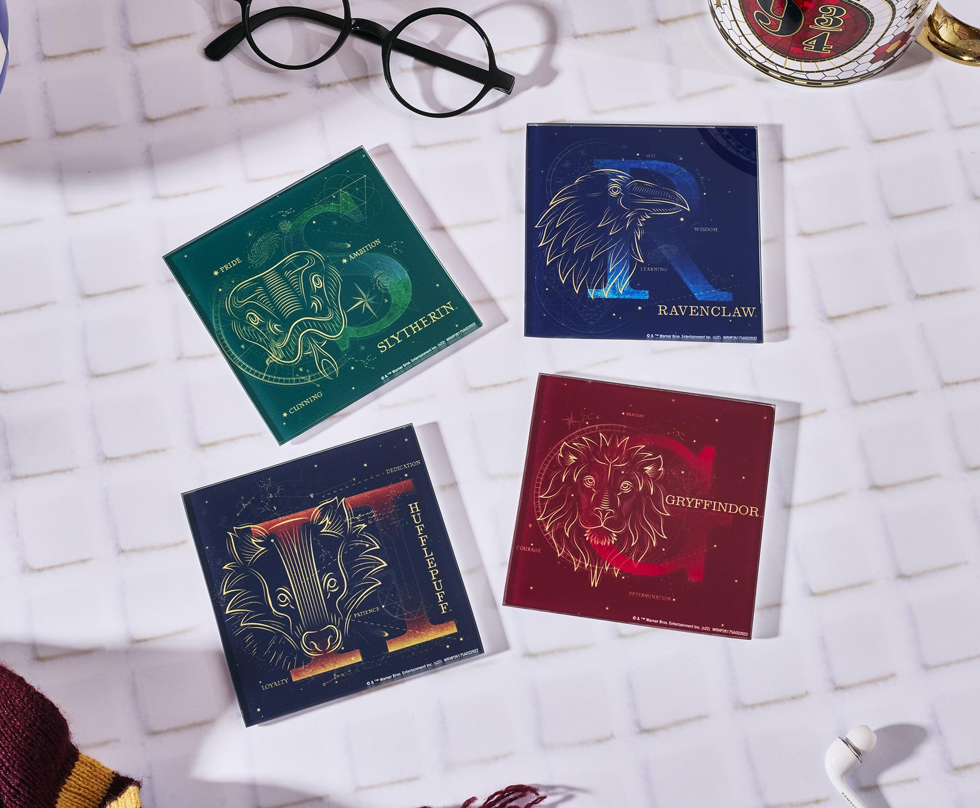 Harry Potter House Constellations 4-Piece Glass Coaster Set | 4 x 4 Inches