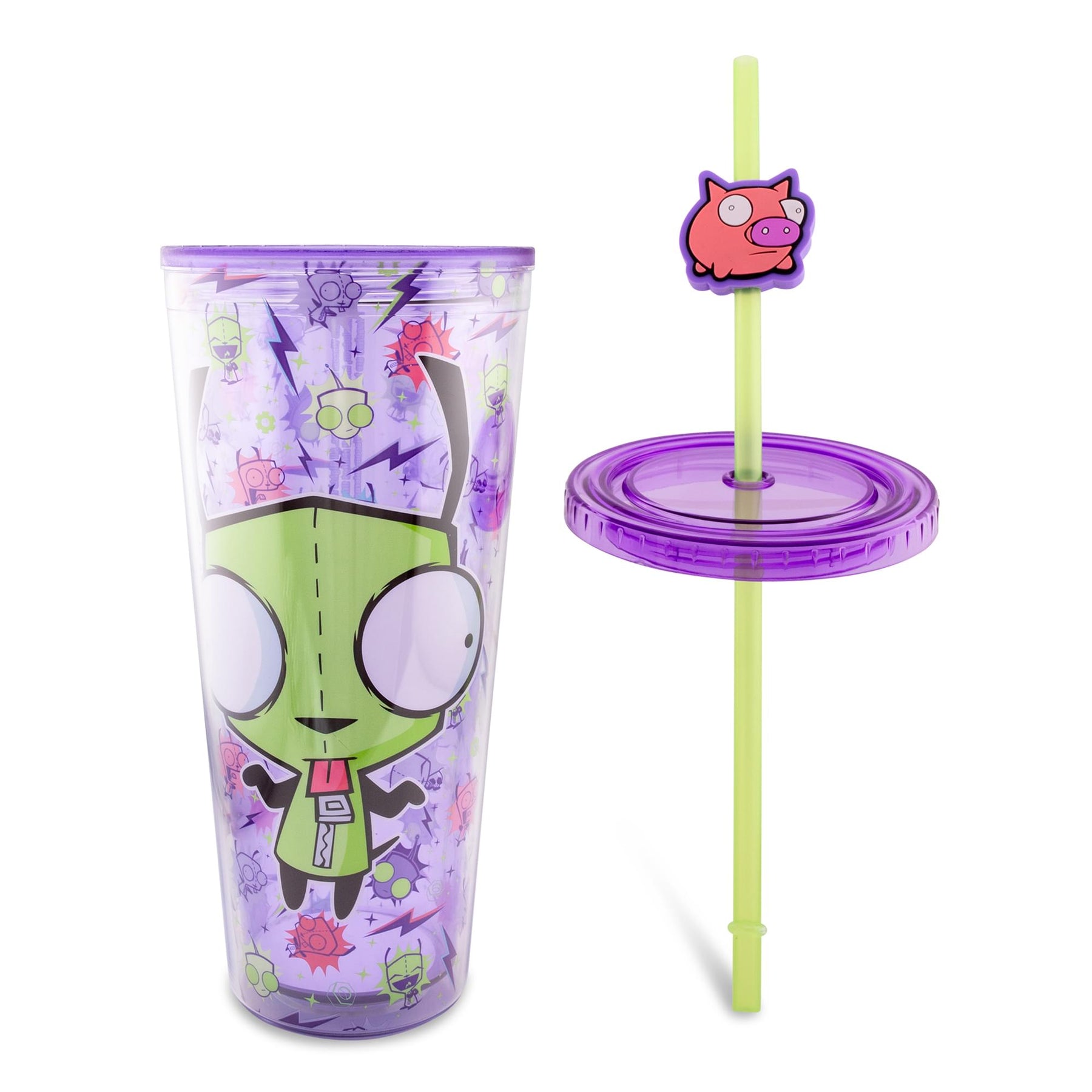 Invader Zim GIR Plastic Carnival Cup With Lid and Straw Topper | Holds 24 Ounces